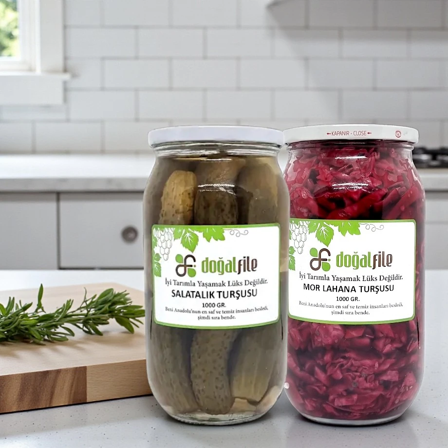 2'li Ev Yapımı 1 Kg Turşu Paketi (Mor Lahana Ve Kornişon)