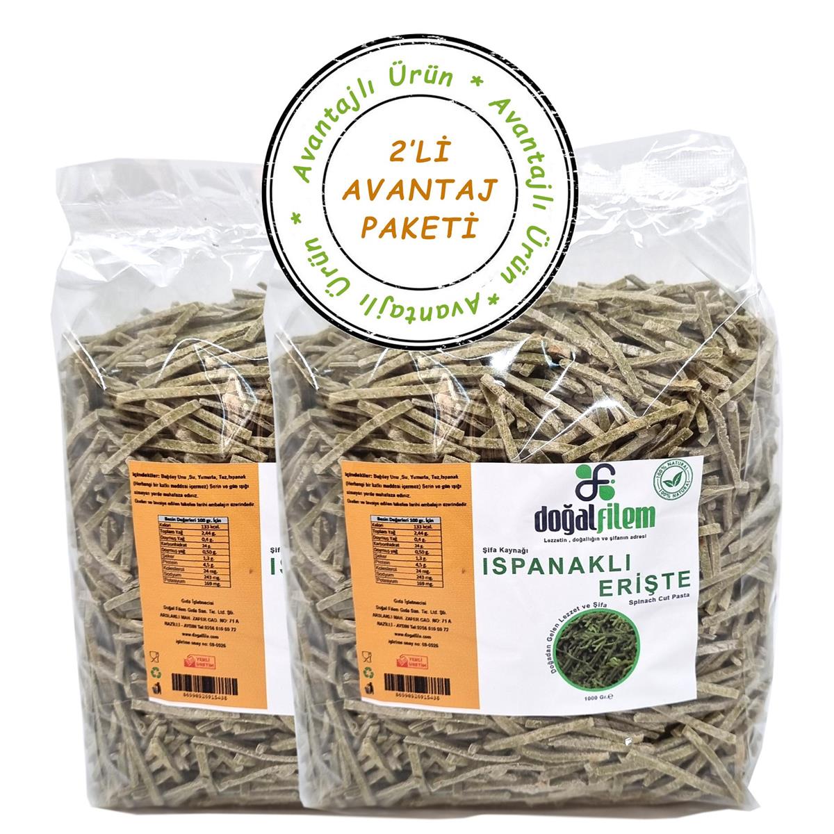 Ispanaklı Erişte 1000 gr 2'li Paket