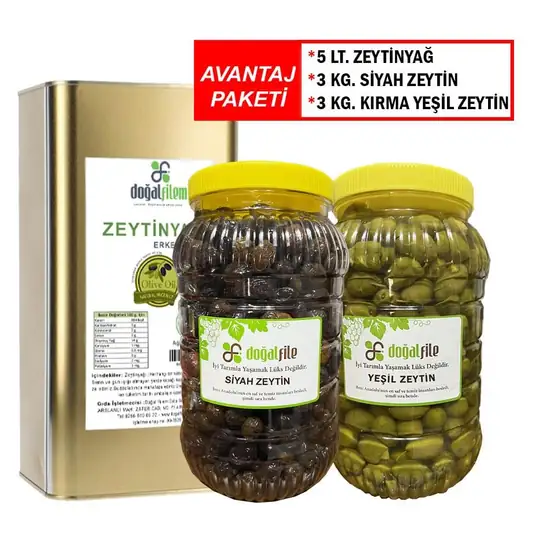 Natural Birinci Sızma Zeytinyağı ve 2'li Zeytin Paketi