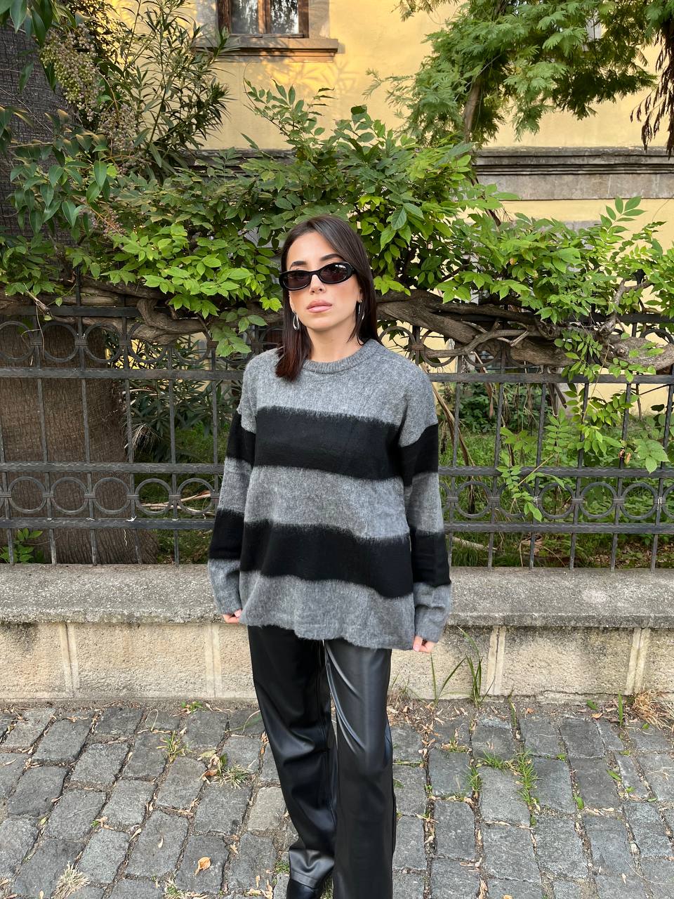 Çizgili Yumoş Kazak - Antrasit