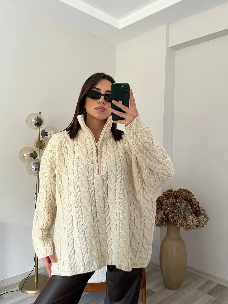 Fermuarlı Kazak - Ekru