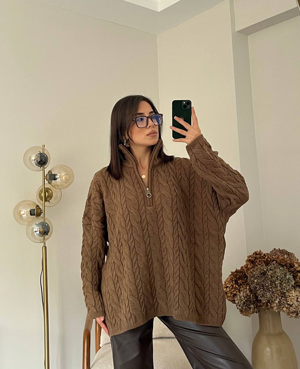 Fermuarlı Kazak - Kahve