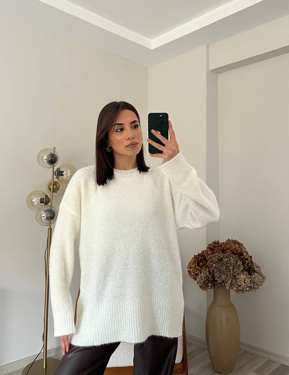 Bisiklet Yaka Teddy Kazak - Beyaz