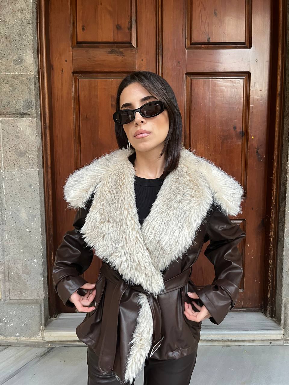 Kürk Detaylı Deri Ceket