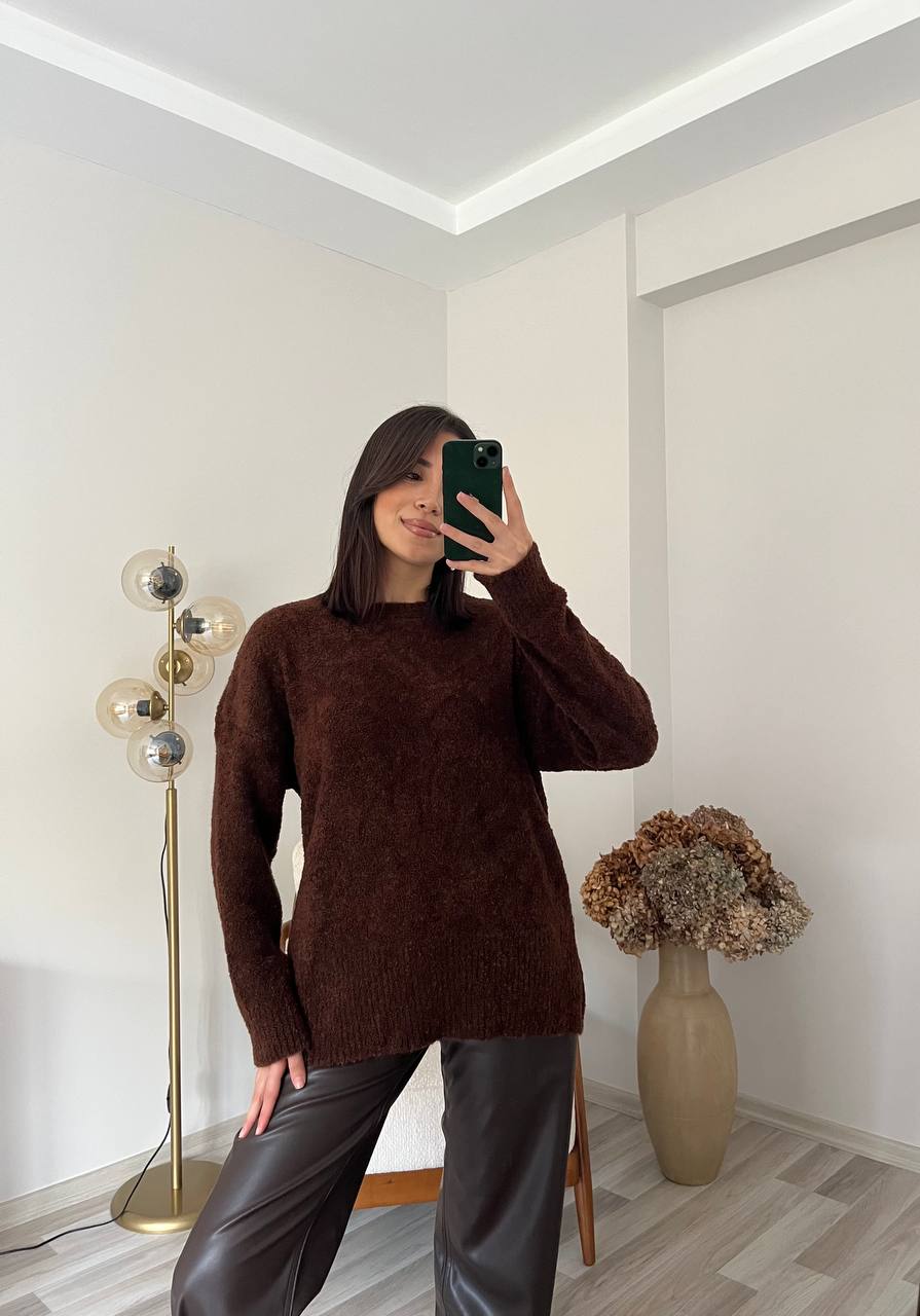 Bisiklet Yaka Teddy Kazak - Kahve