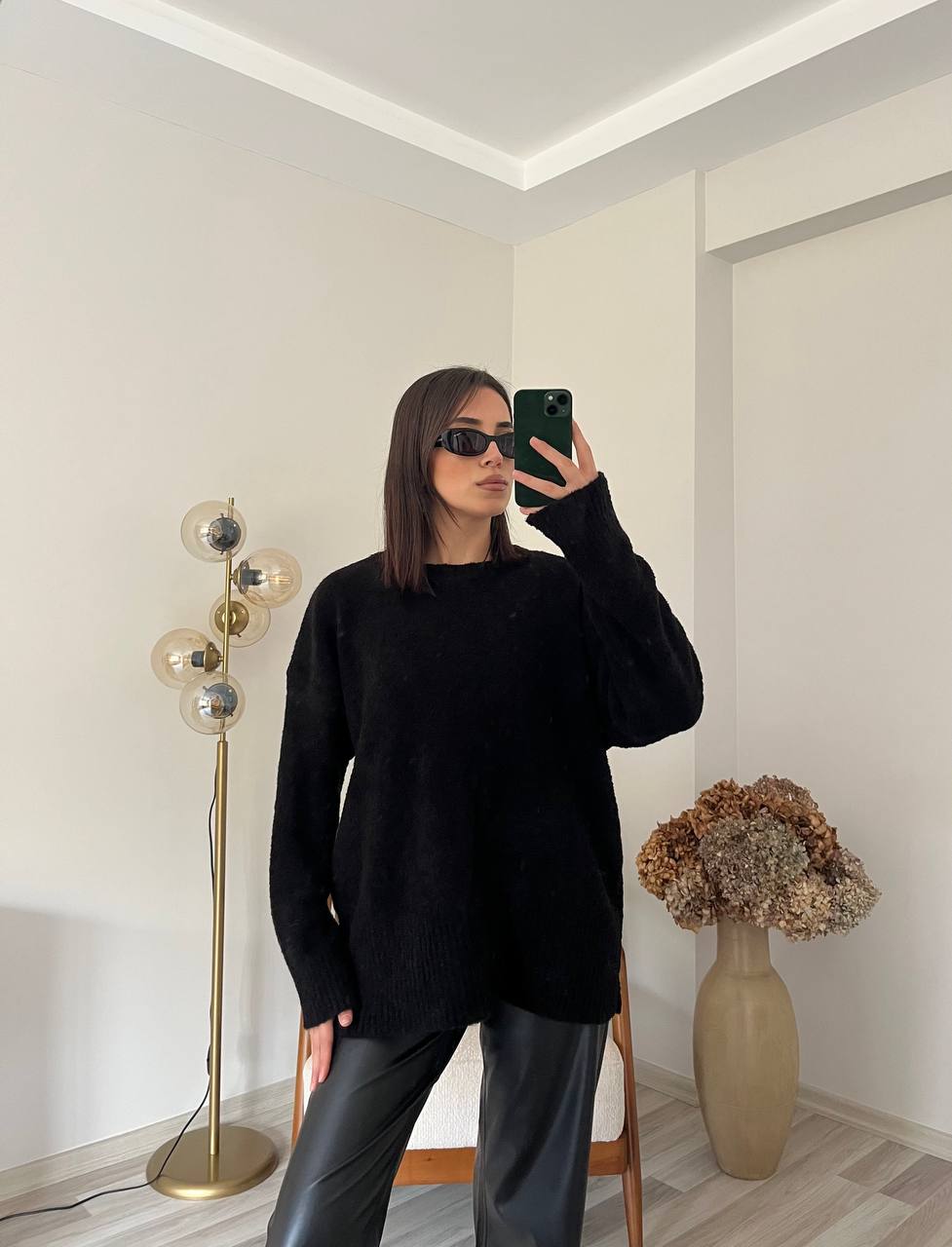 Bisiklet Yaka Teddy Kazak - Siyah