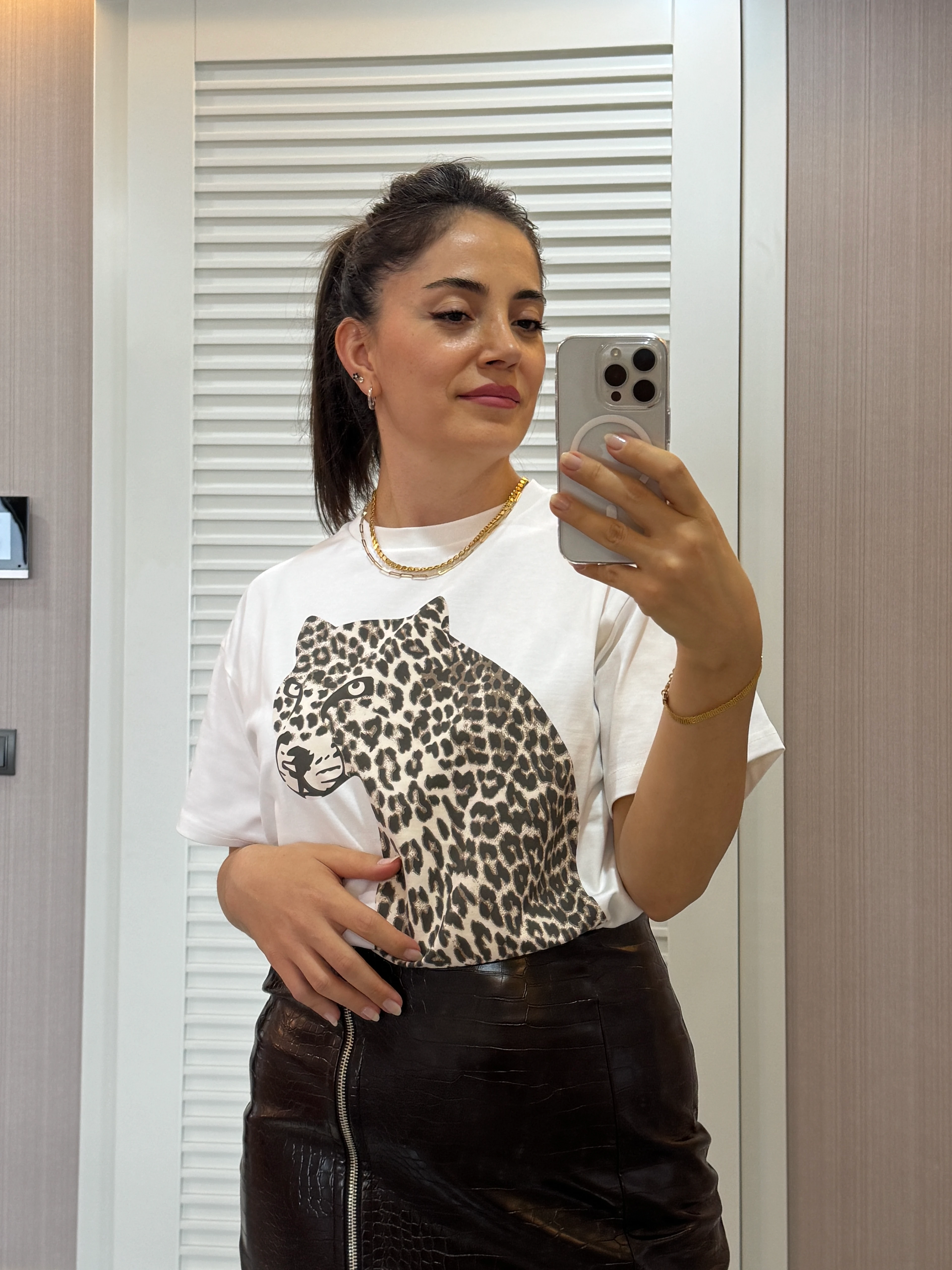 Leopar Baskılı Oversize Tişört