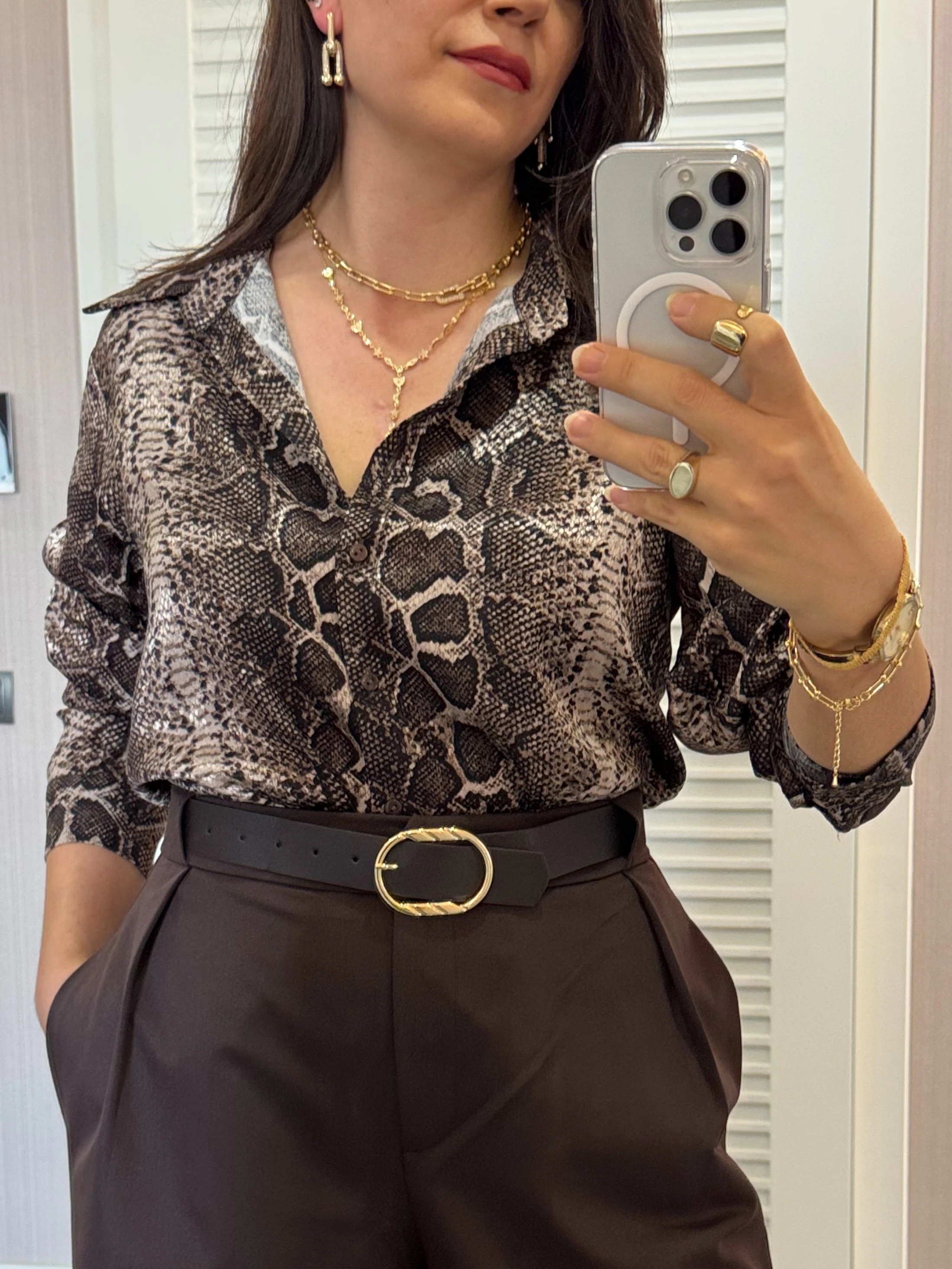 Yılan Desenli Basic Gömlek