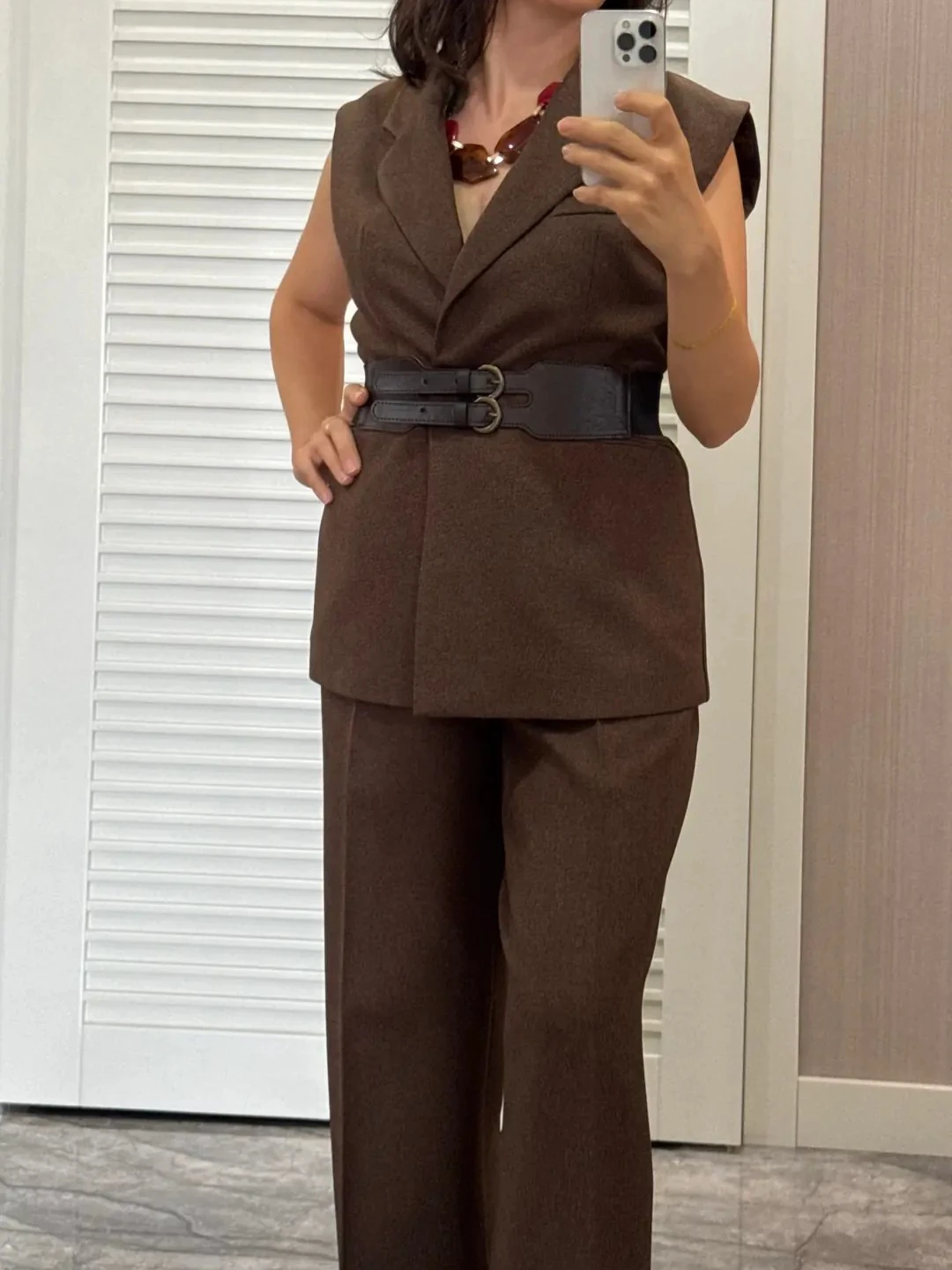 Belden Lastikli kemerli Yelek Pantolon Takım