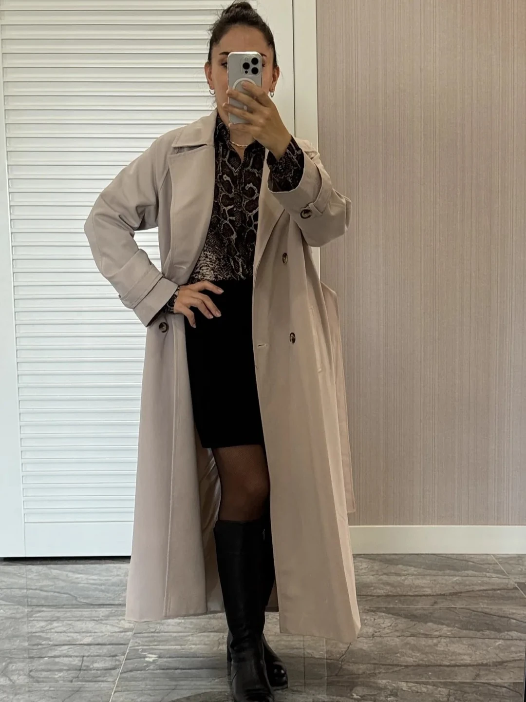 Uzun Trençkot - Taş Rengi