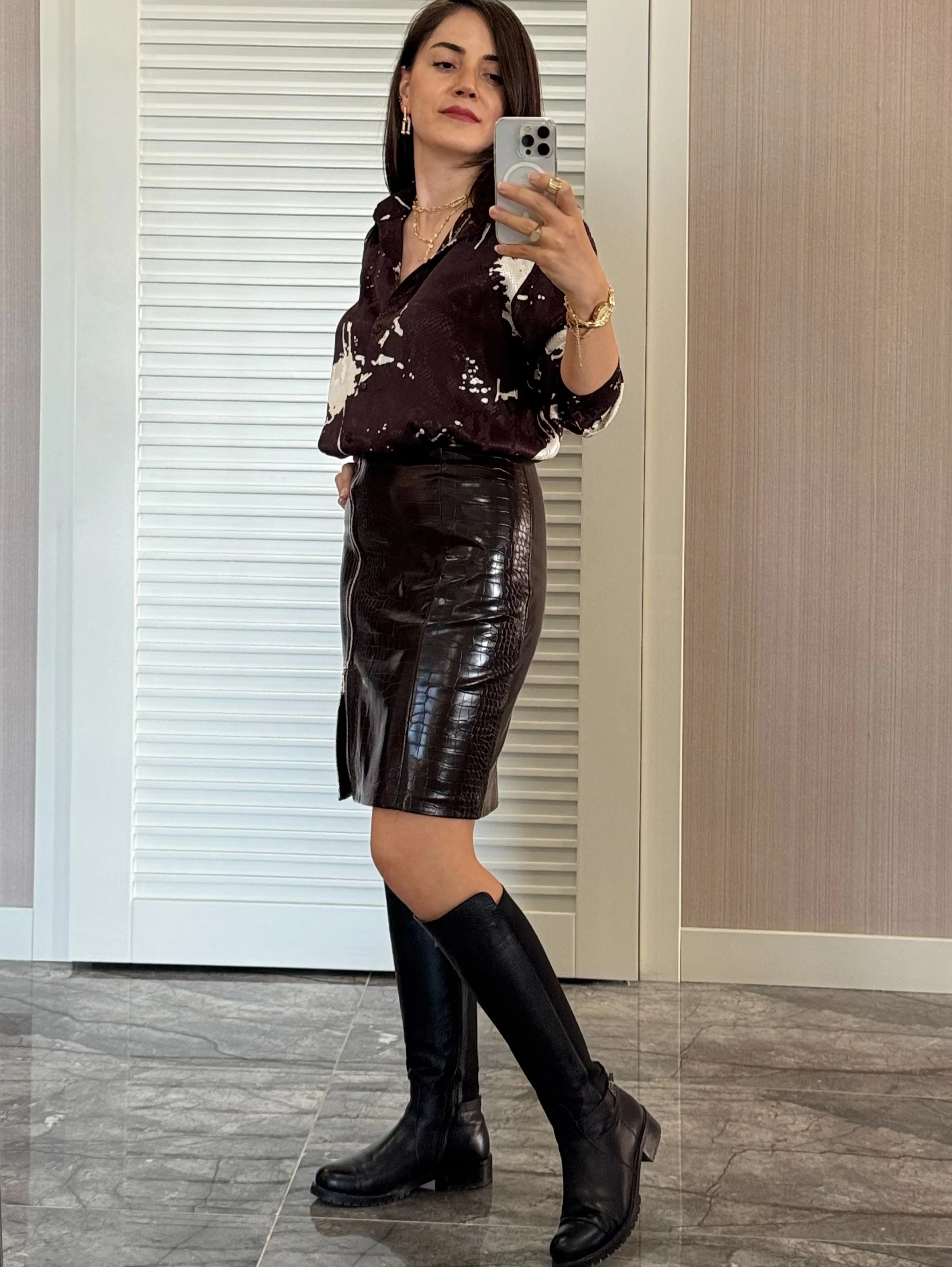 Fermuar Detaylı Deri Etek