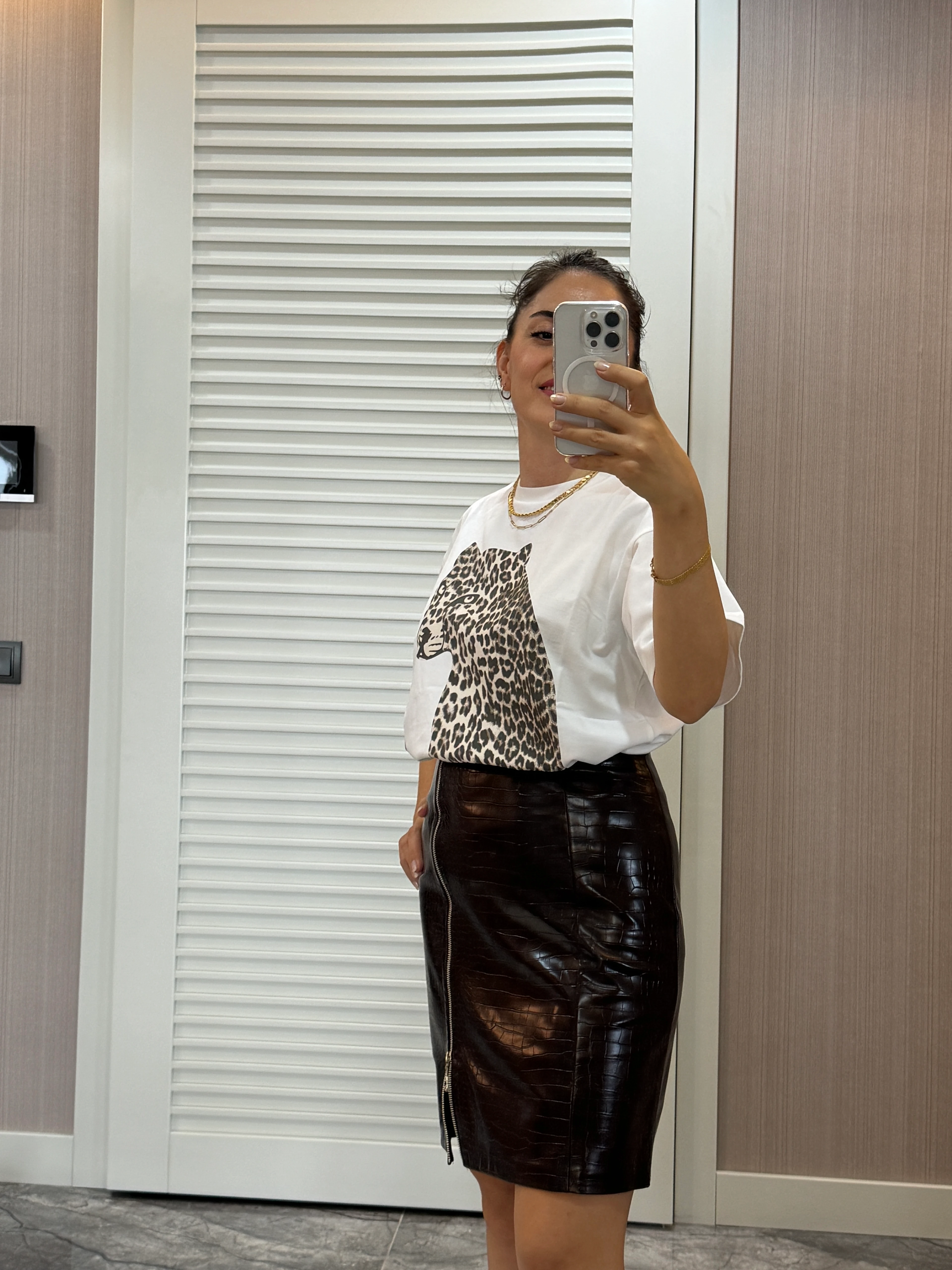 Leopar Baskılı Oversize Tişört