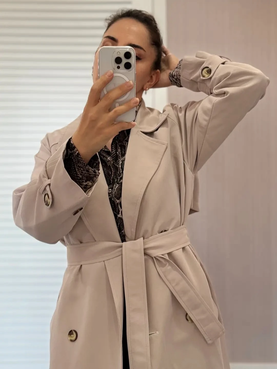 Uzun Trençkot - Taş Rengi