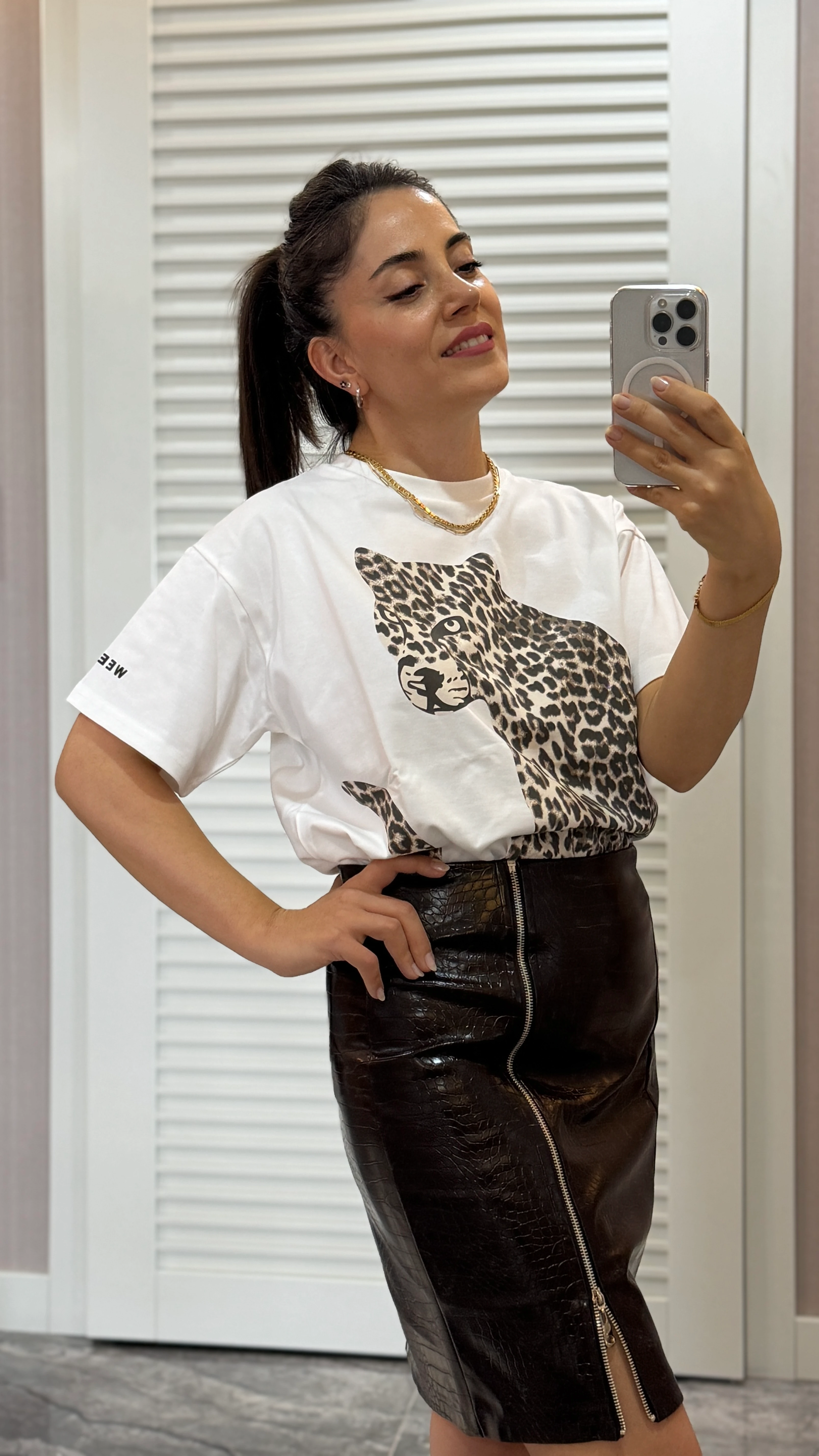 Leopar Baskılı Oversize Tişört