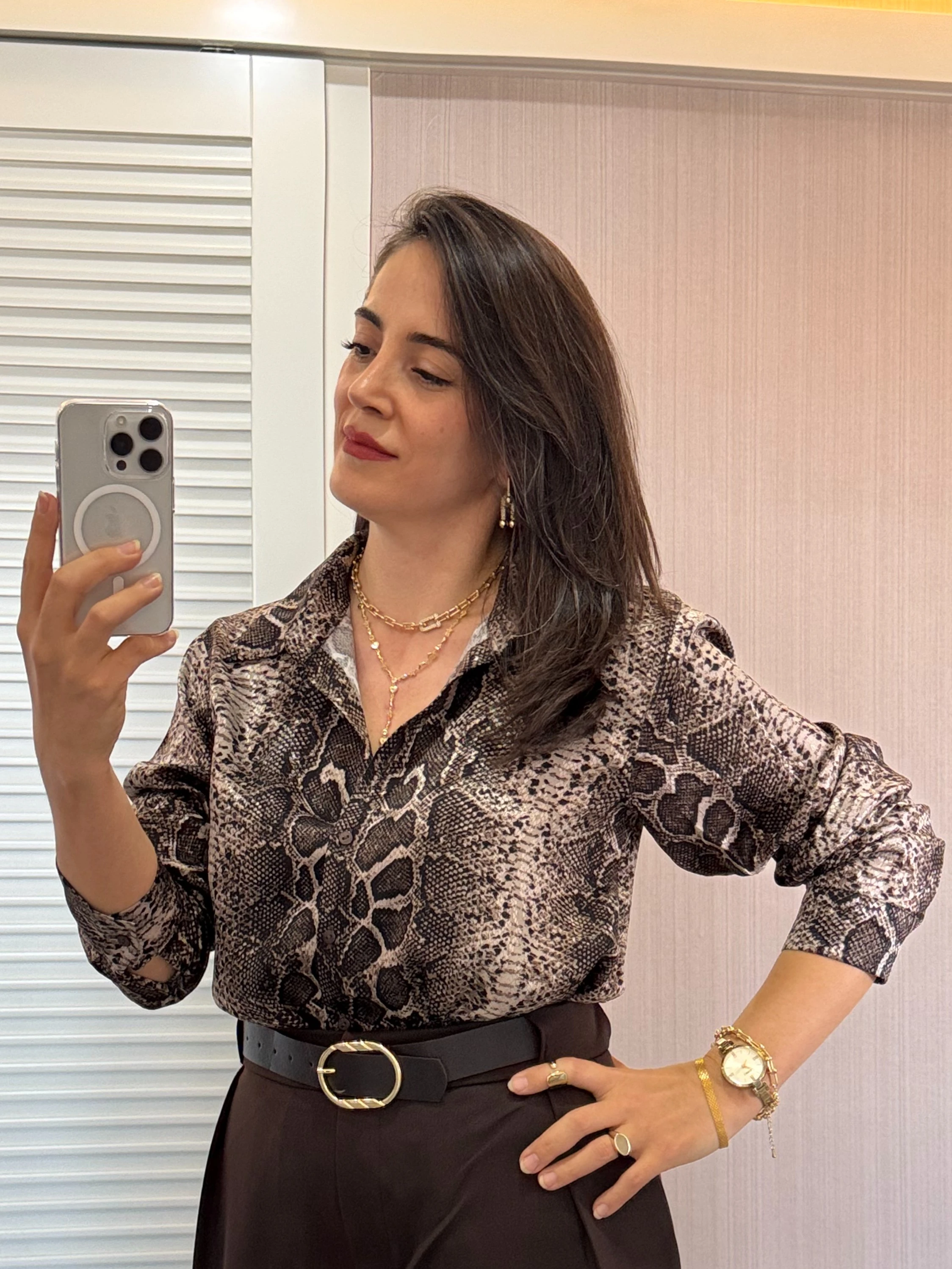 Yılan Desenli Basic Gömlek