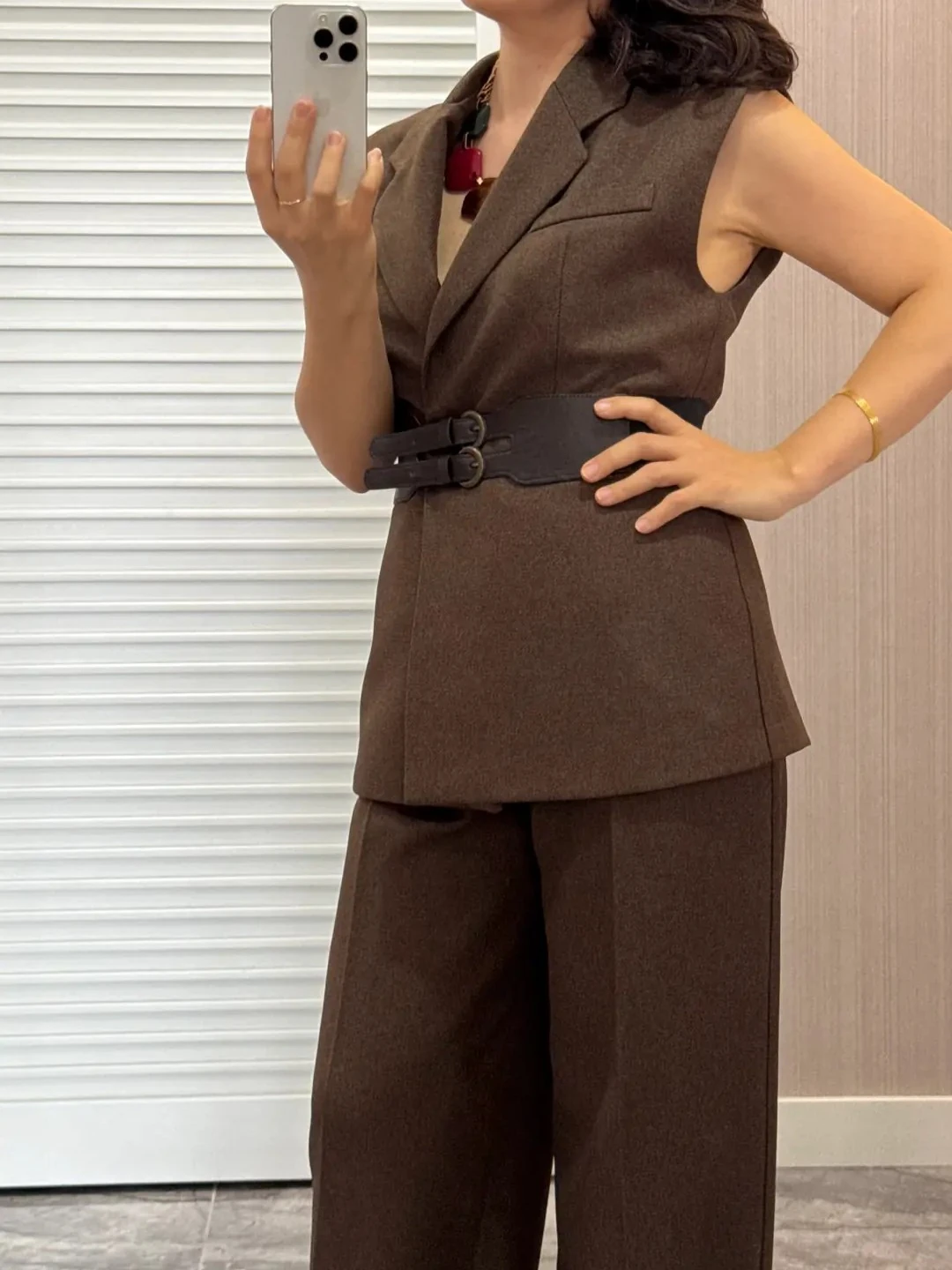 Belden Lastikli kemerli Yelek Pantolon Takım