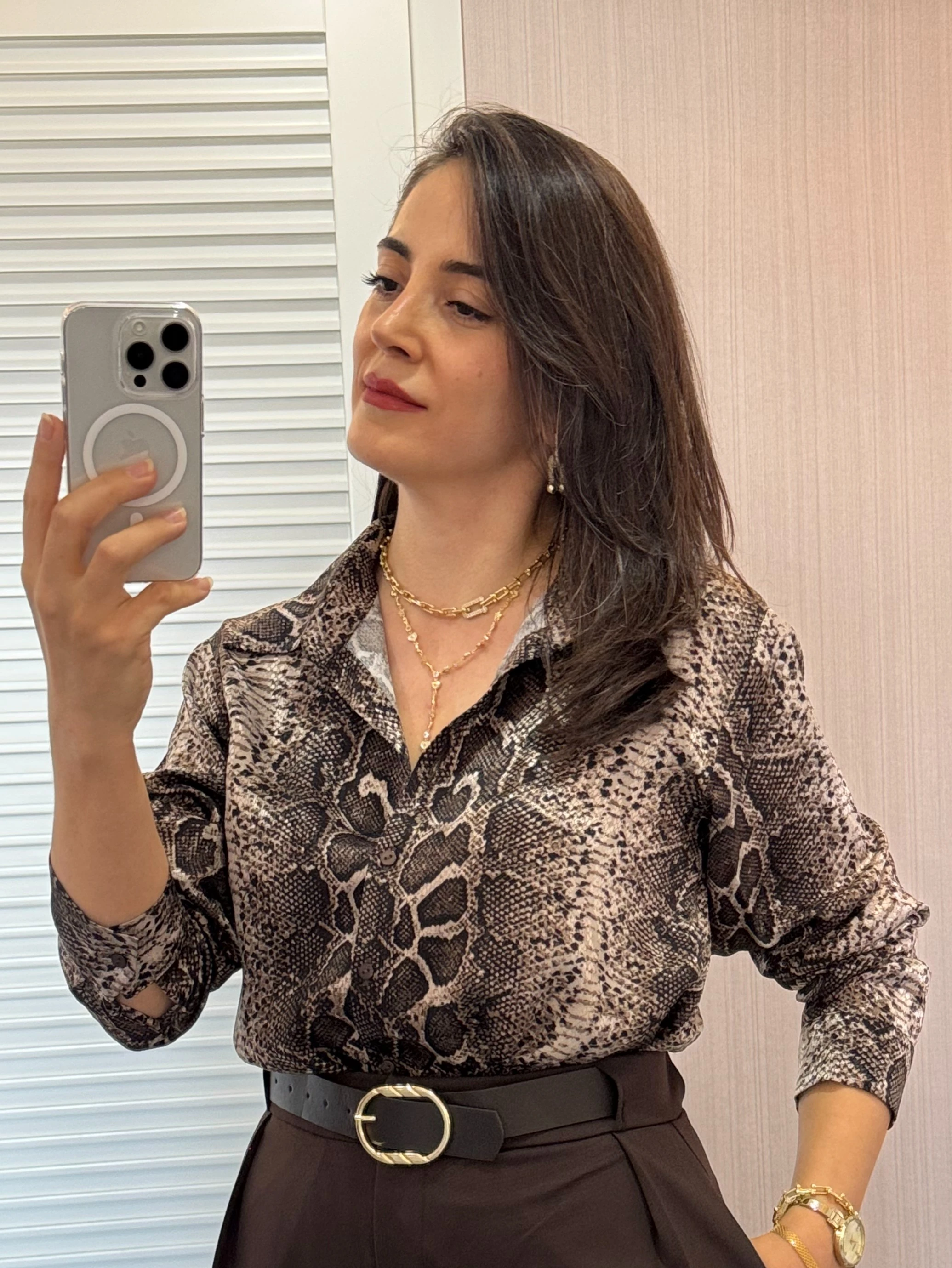 Yılan Desenli Basic Gömlek