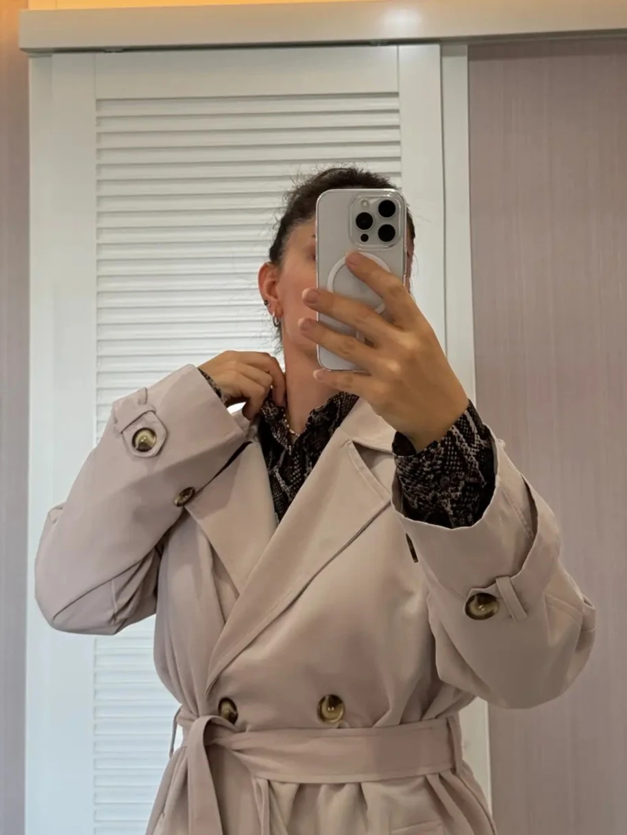 Uzun Trençkot - Taş Rengi