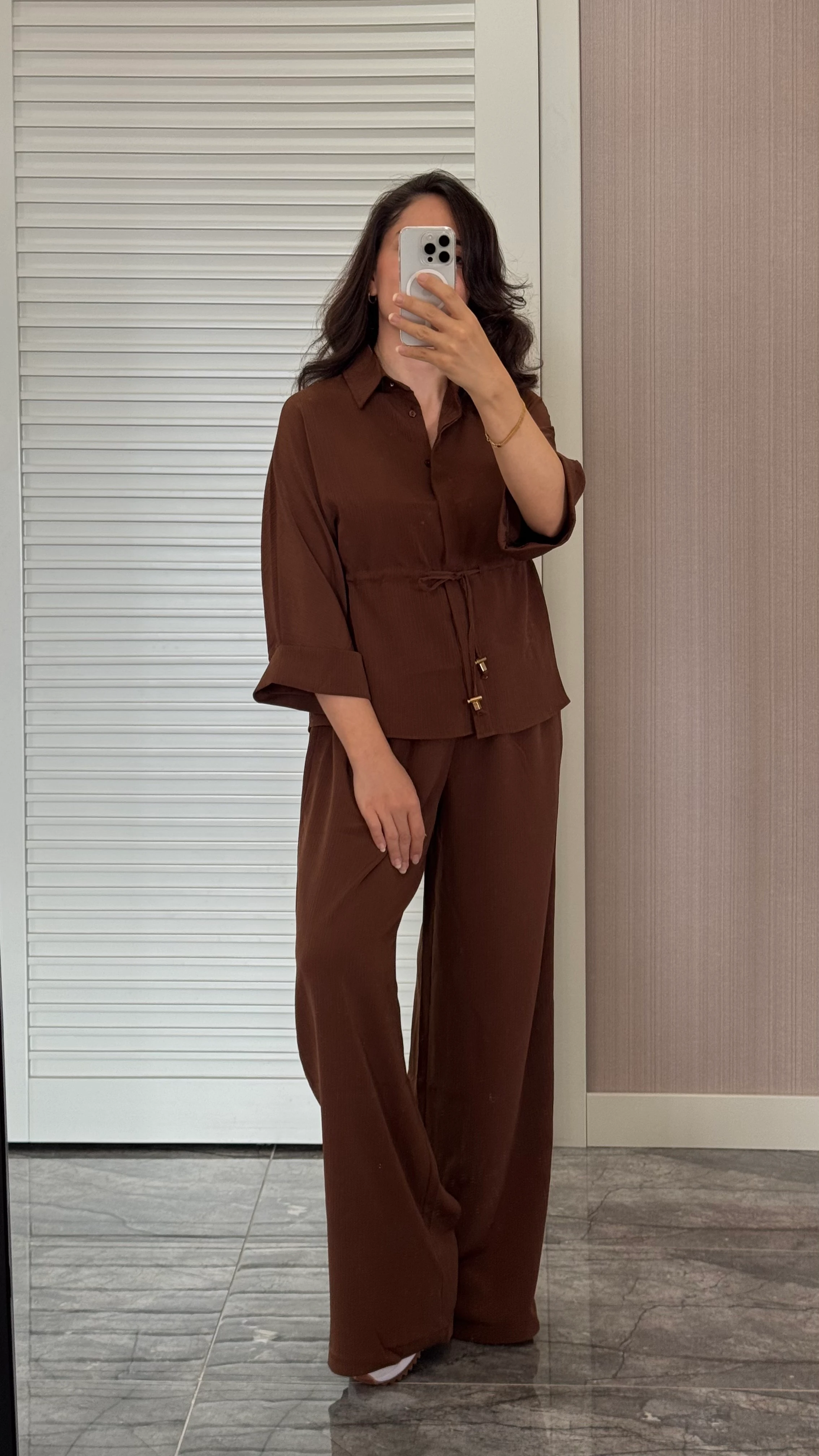 Beli Ayarlanabilir Alt Üst Takım - Kahverengi