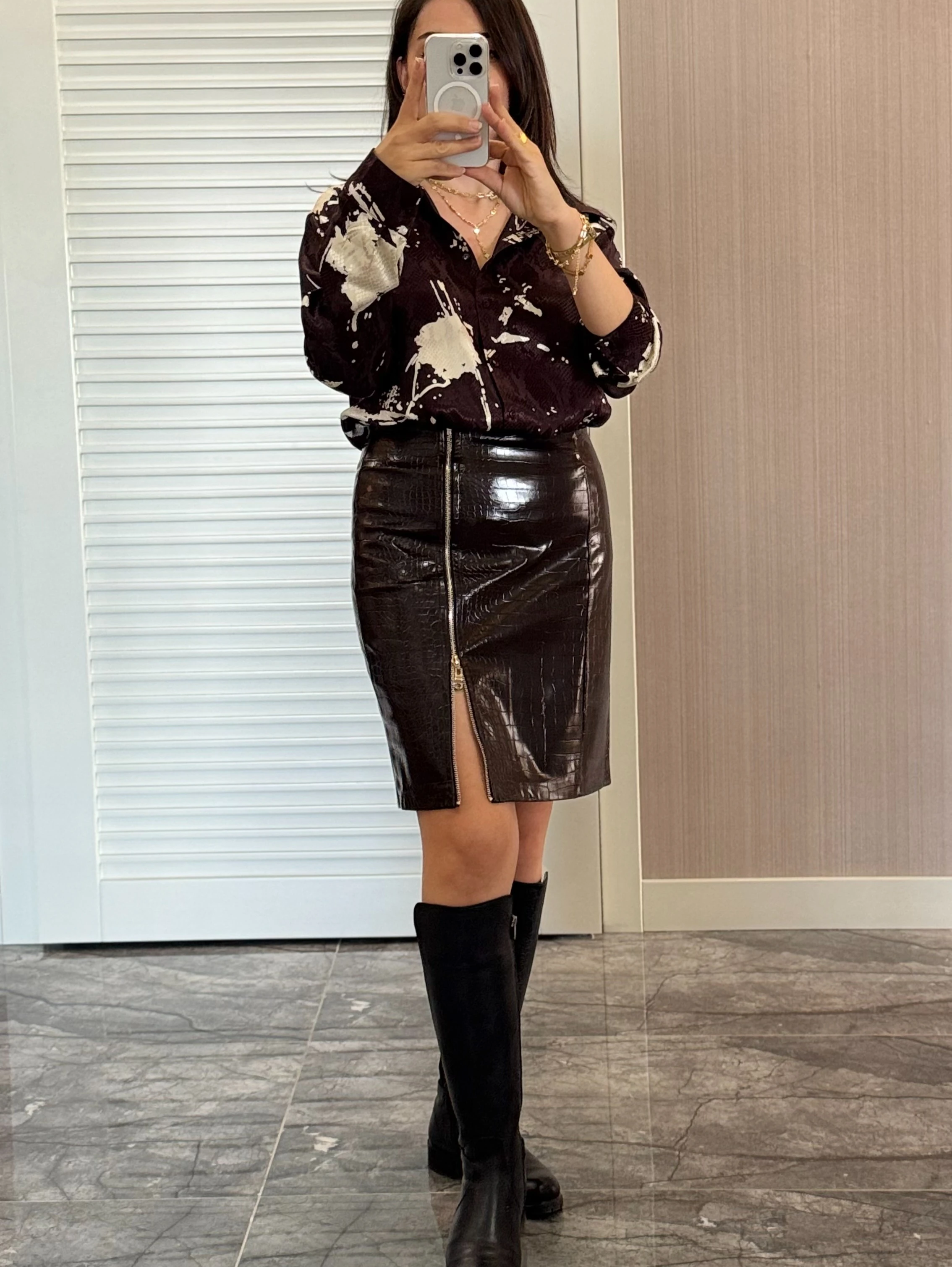 Fermuar Detaylı Deri Etek