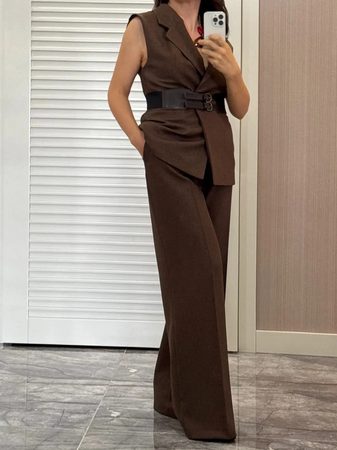 Belden Lastikli kemerli Yelek Pantolon Takım