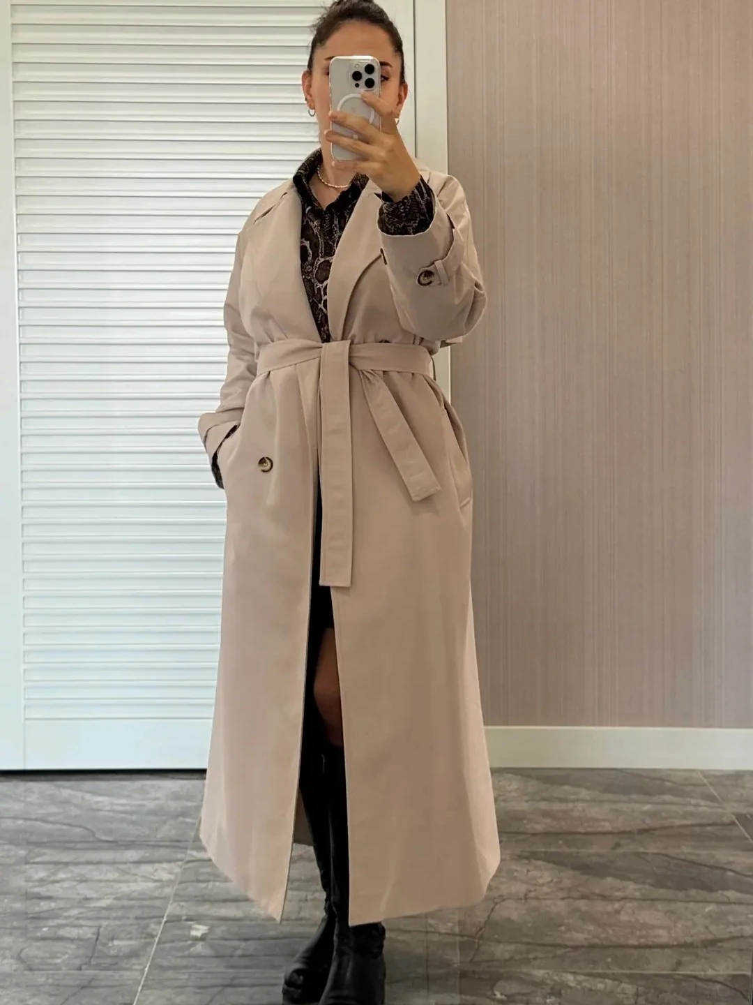 Uzun Trençkot - Taş Rengi