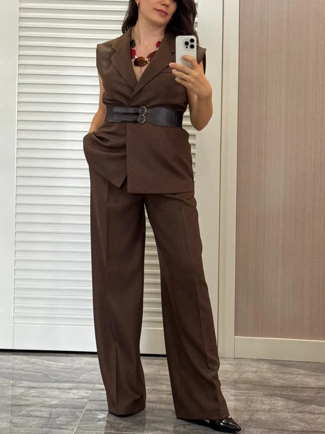 Belden Lastikli kemerli Yelek Pantolon Takım