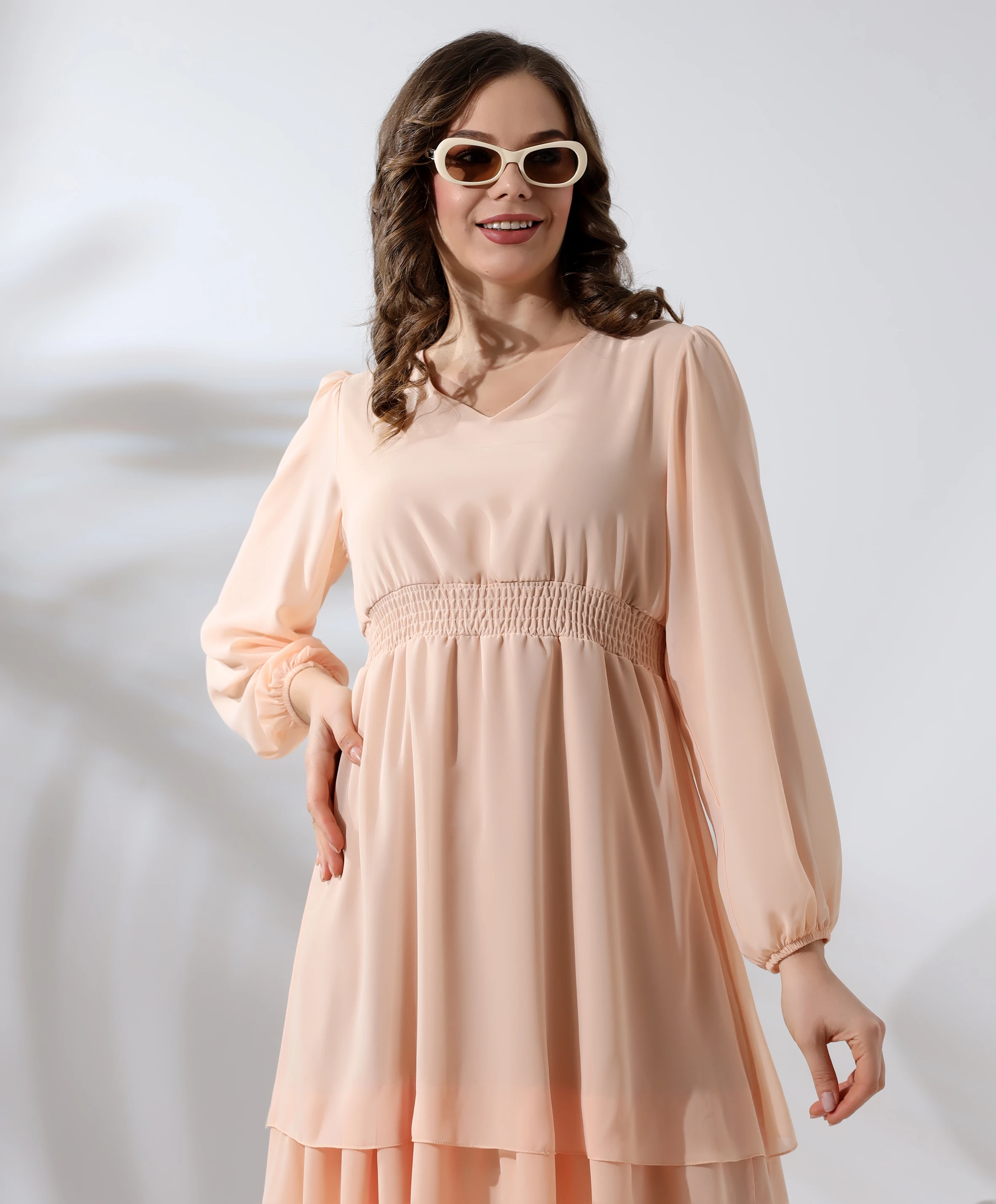 V Yaka Şifon Kısa Elbise