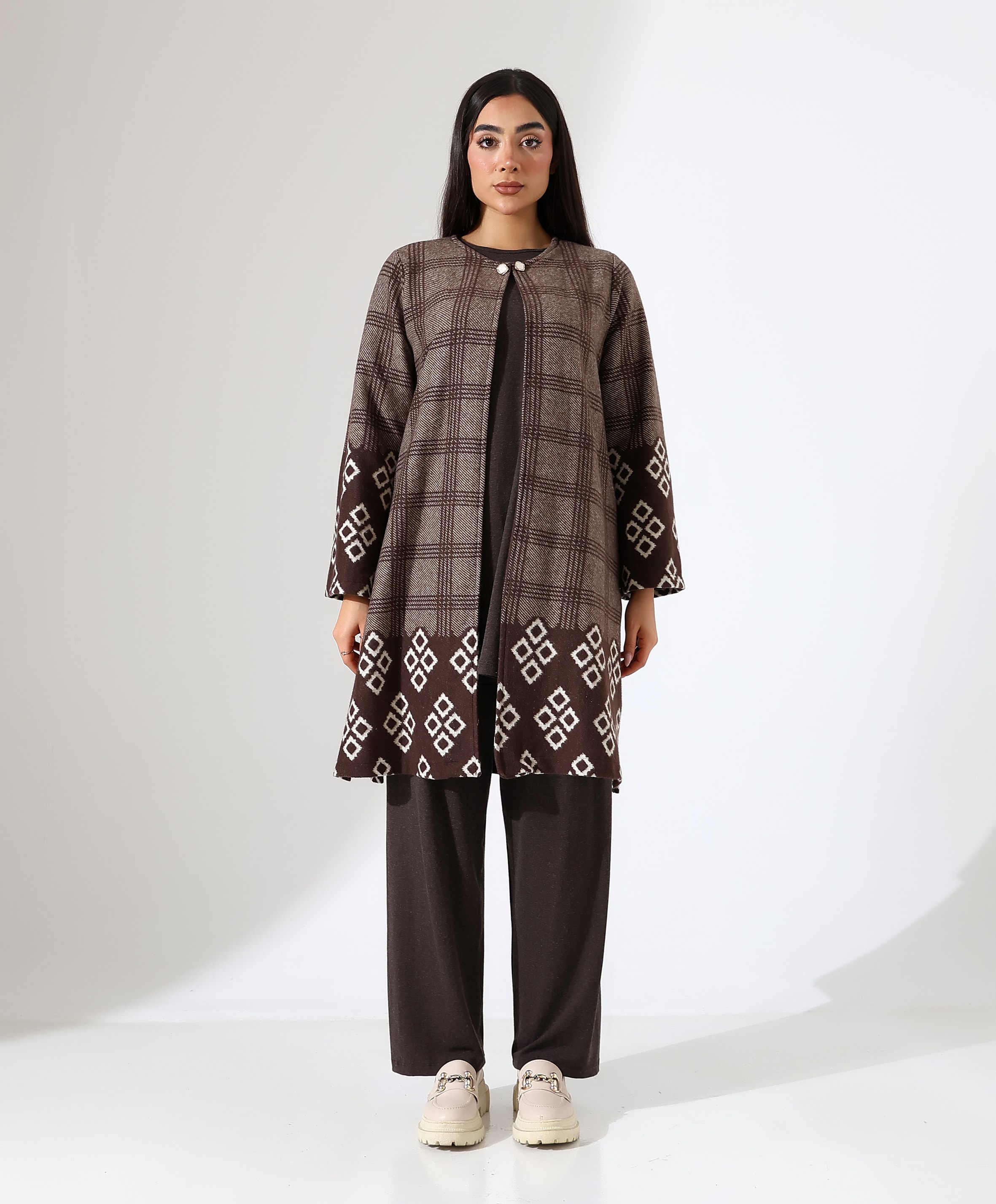 Square Hırka Takım - Toptan - Kahve