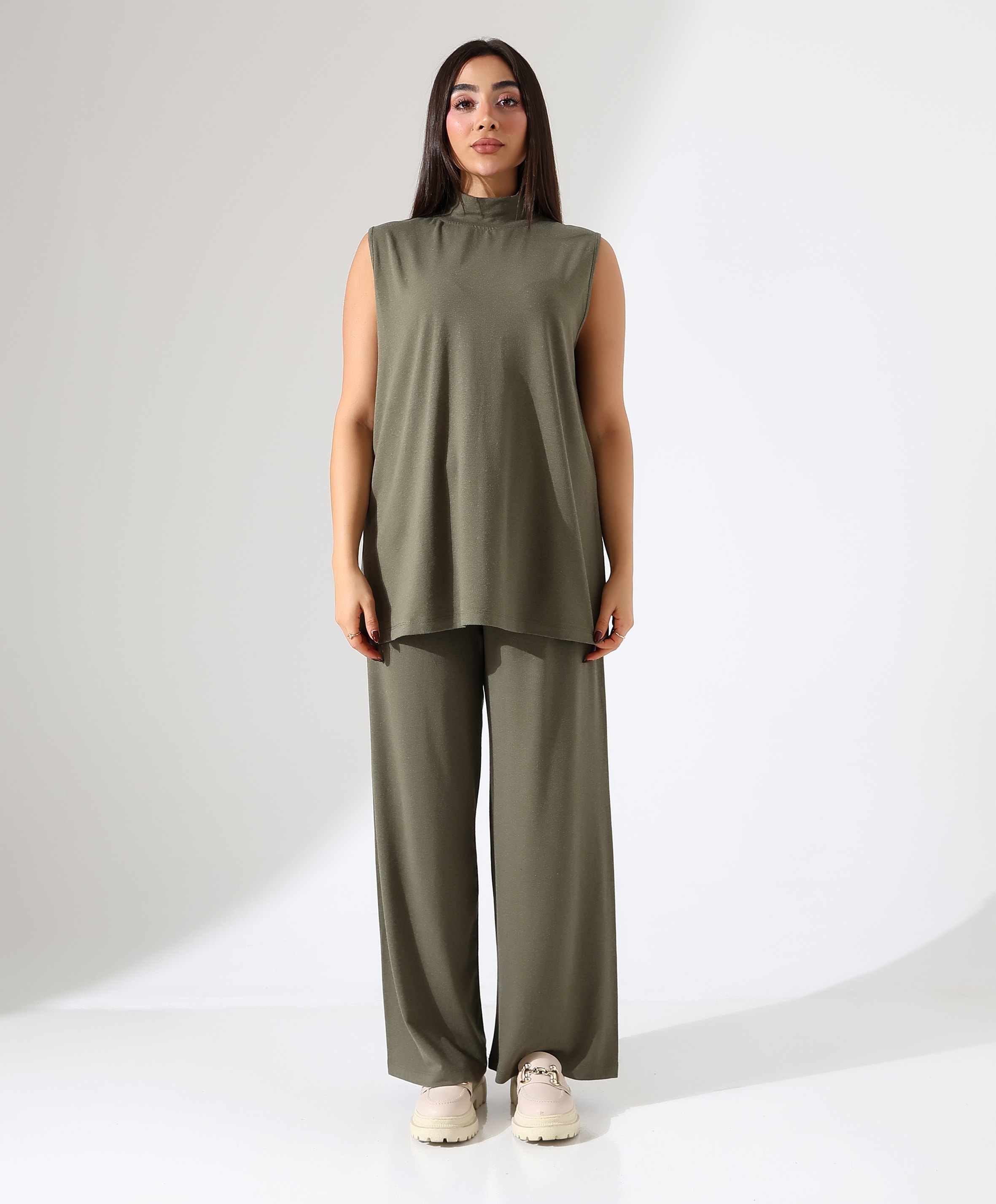 Boğazlı Kolsuz Yün Bluz - Toptan - Haki