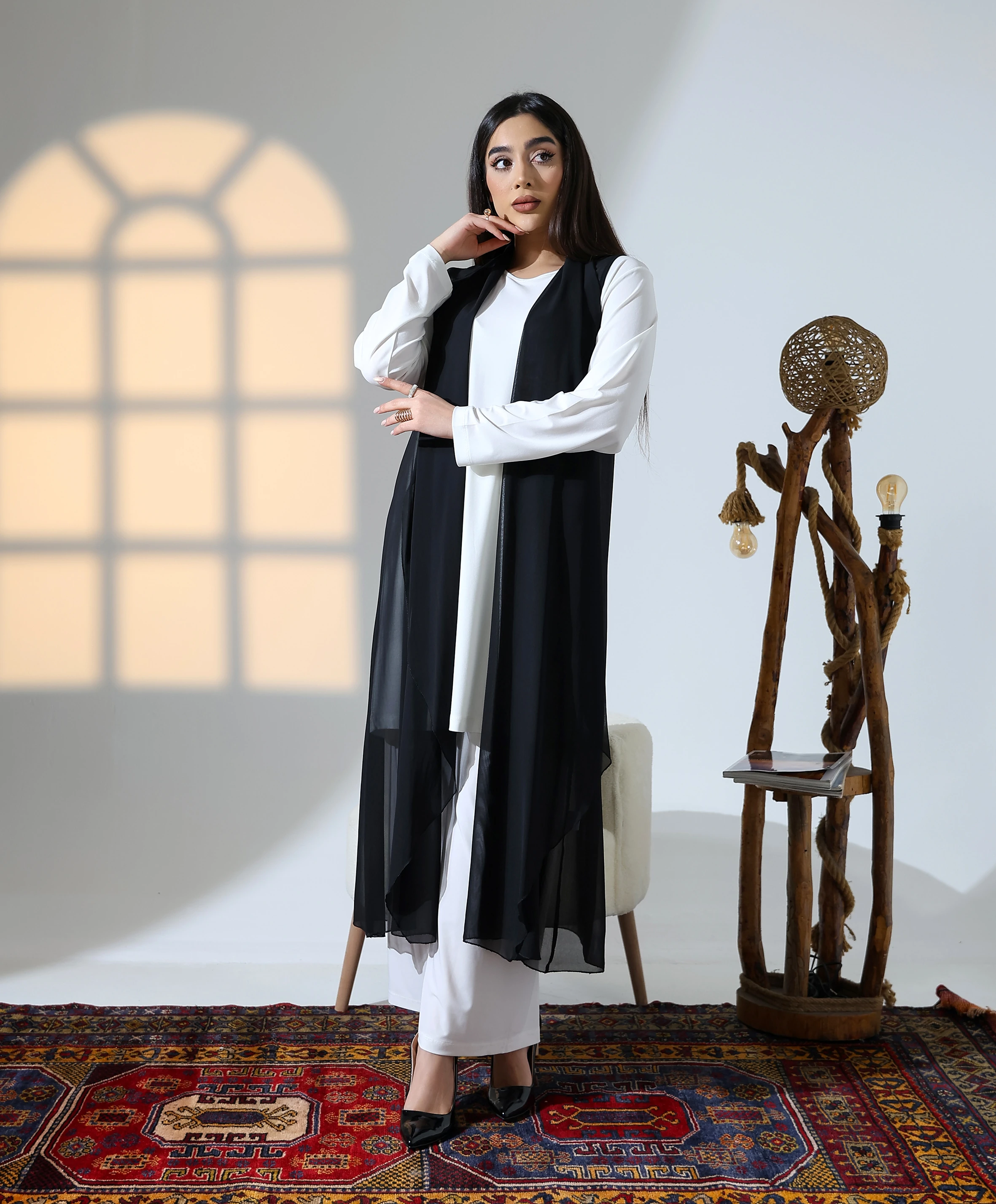 Şal Yaka Uzun Yelek - Toptan