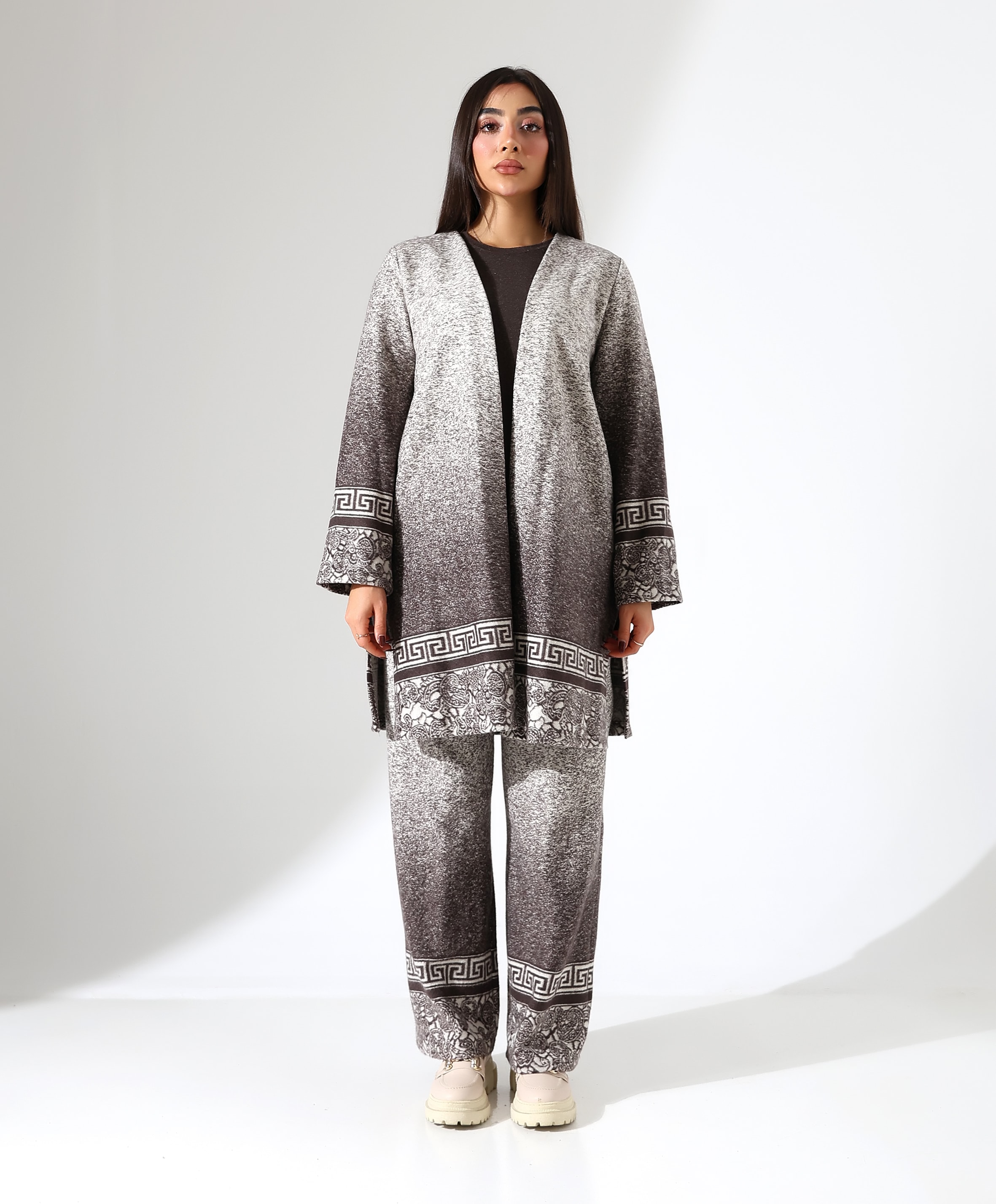 Kar Yağdı Kimono Takım - Toptan - Kahve