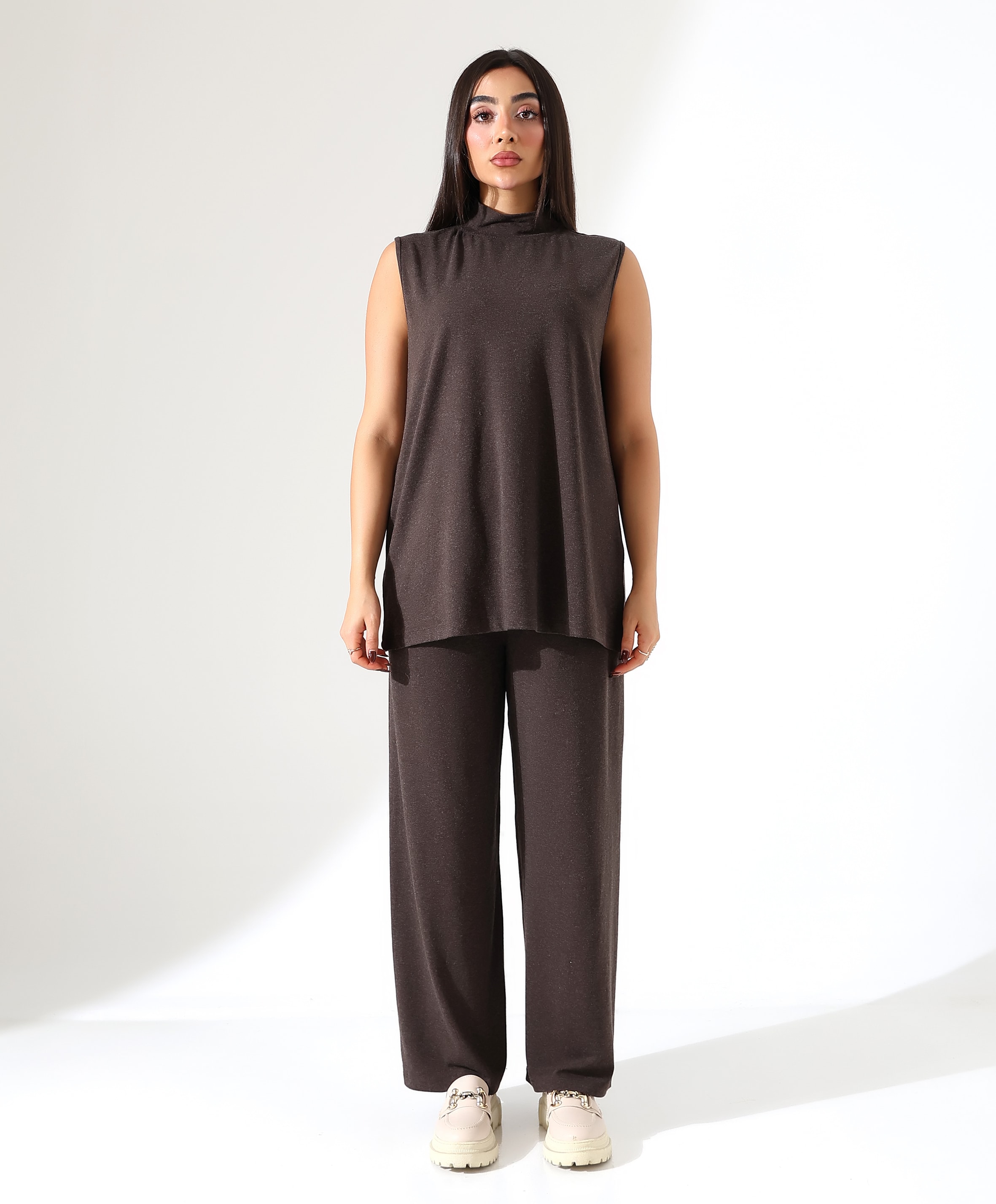 Boğazlı Kolsuz Yün Bluz - Toptan - Kahve