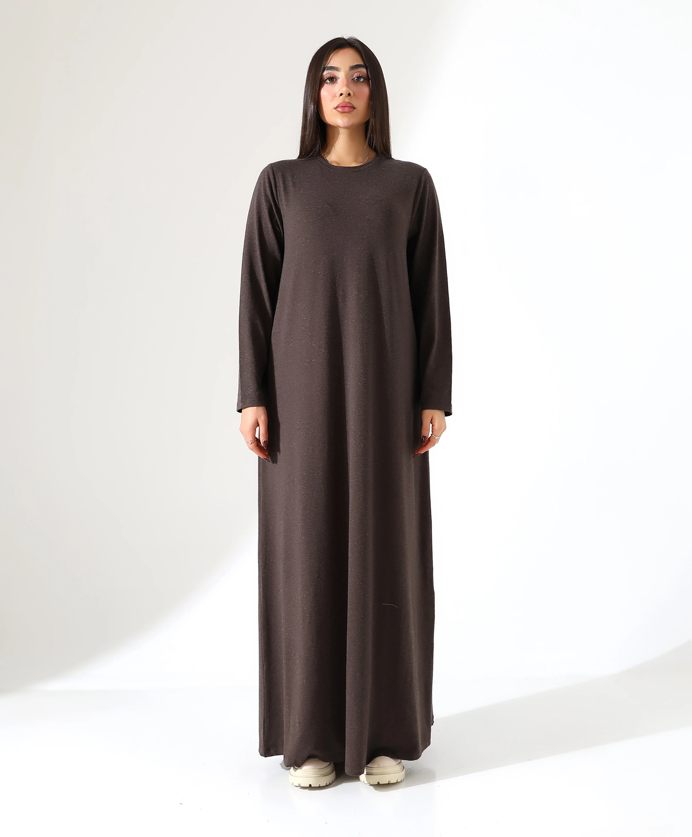 Yün Viskon Elbise - Toptan - Kahve
