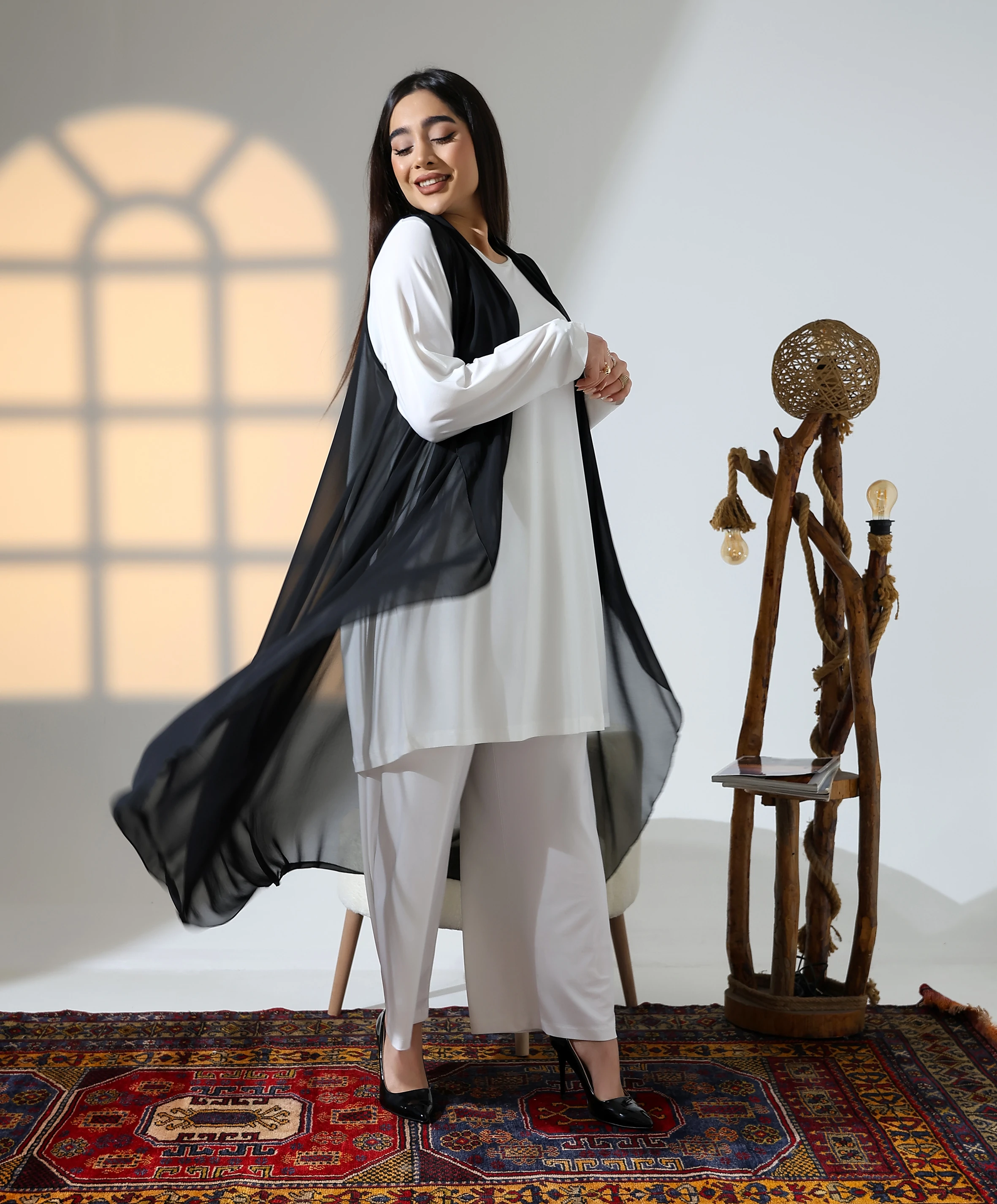 Şal Yaka Uzun Yelek - Toptan