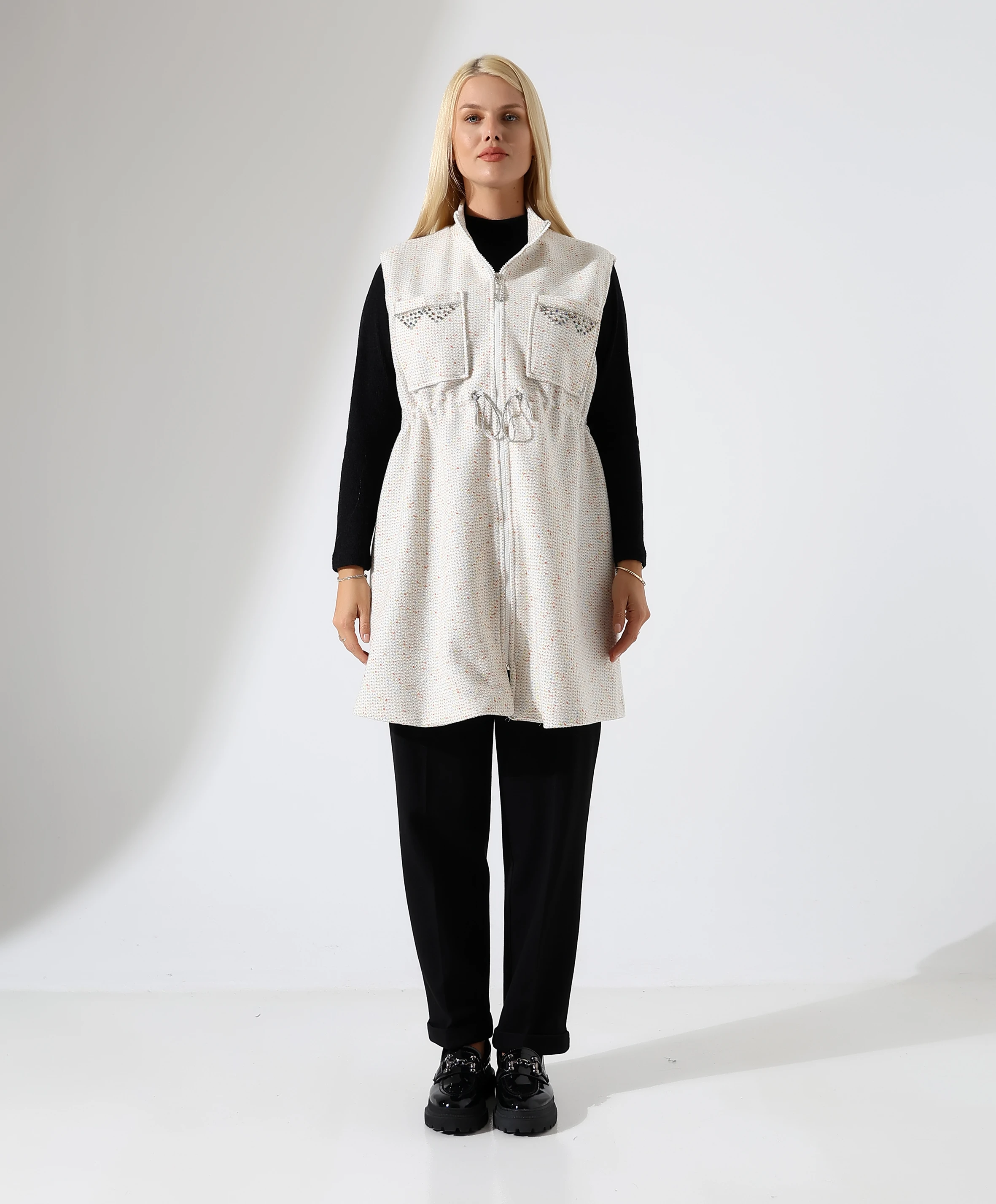 Salkım Yelek - Toptan - Ekru