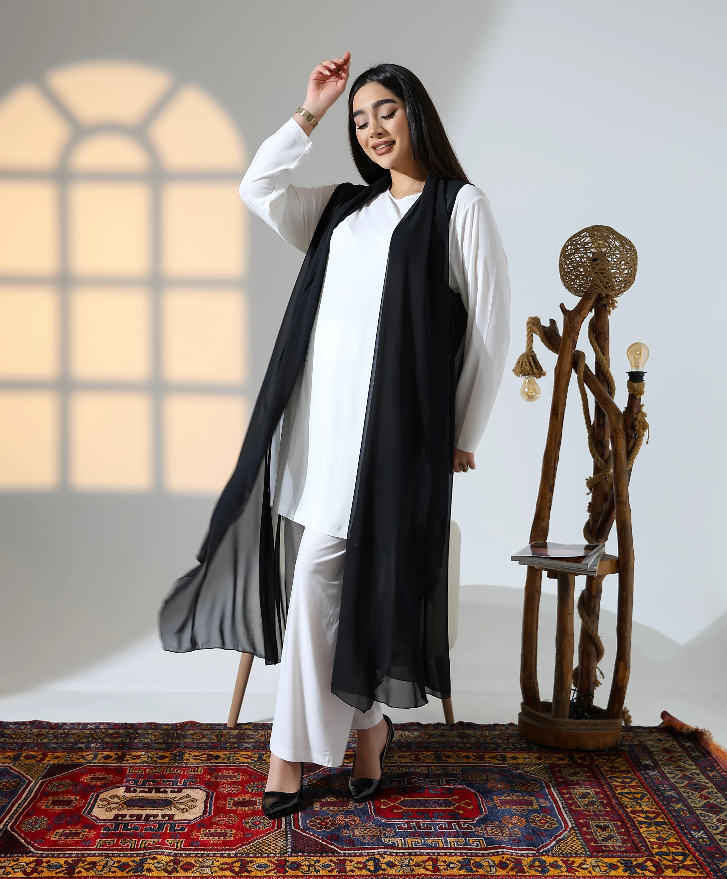 Şal Yaka Uzun Yelek - Toptan