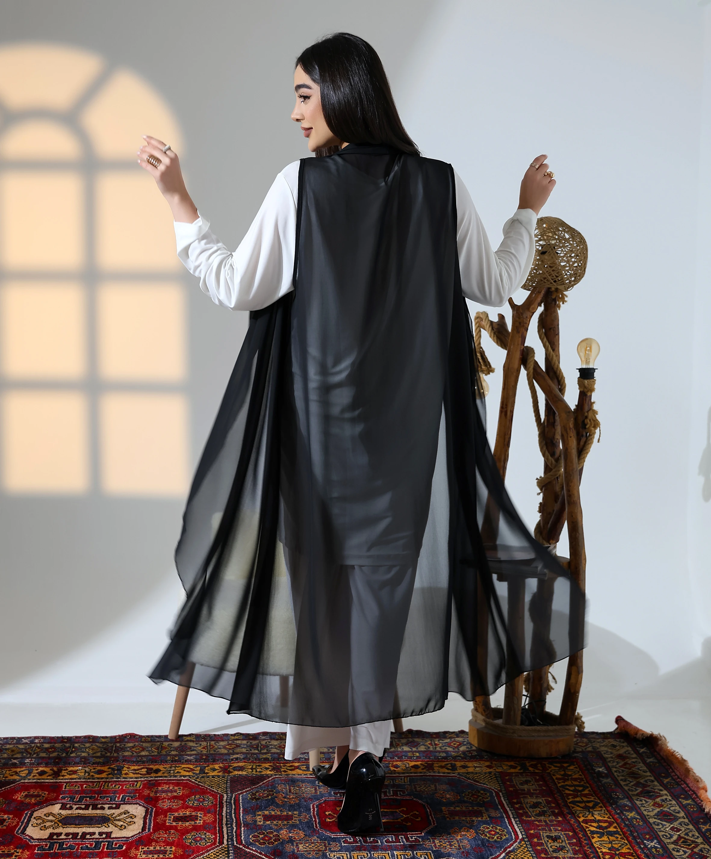 Şal Yaka Uzun Yelek - Toptan