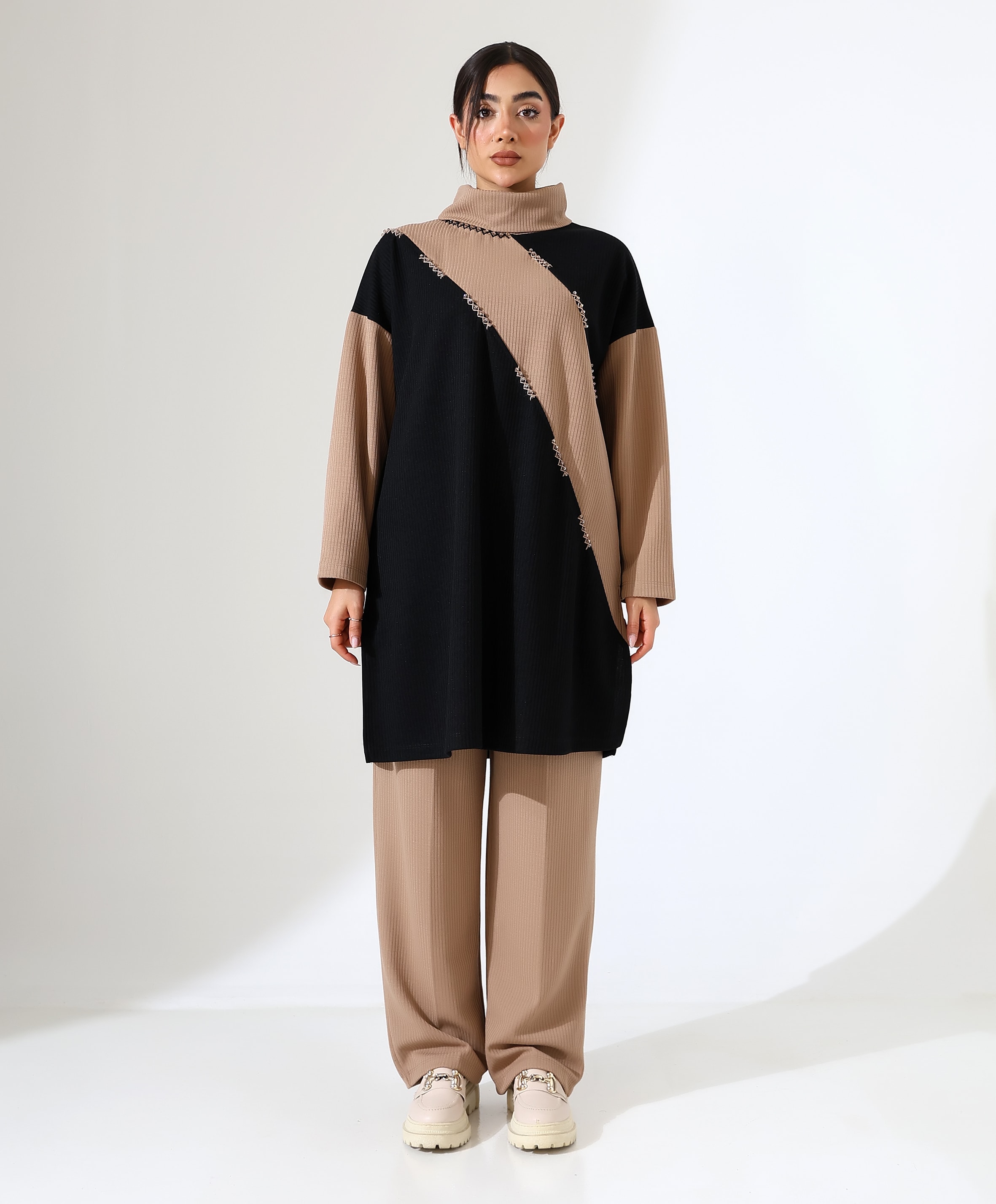 Hanımeli Selanik Takım - Toptan - Siyah - Vizon