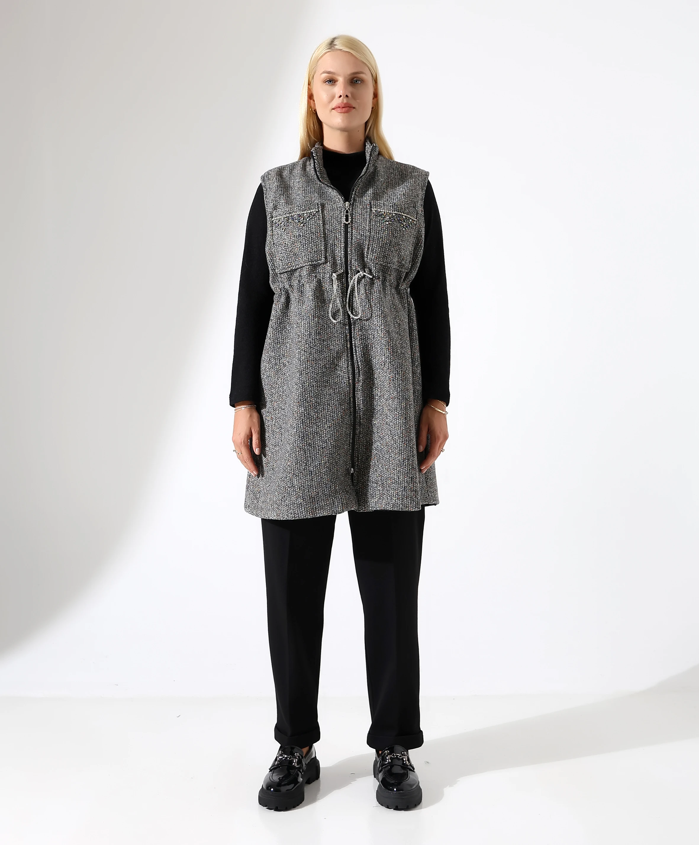 Salkım Yelek - Toptan - Siyah