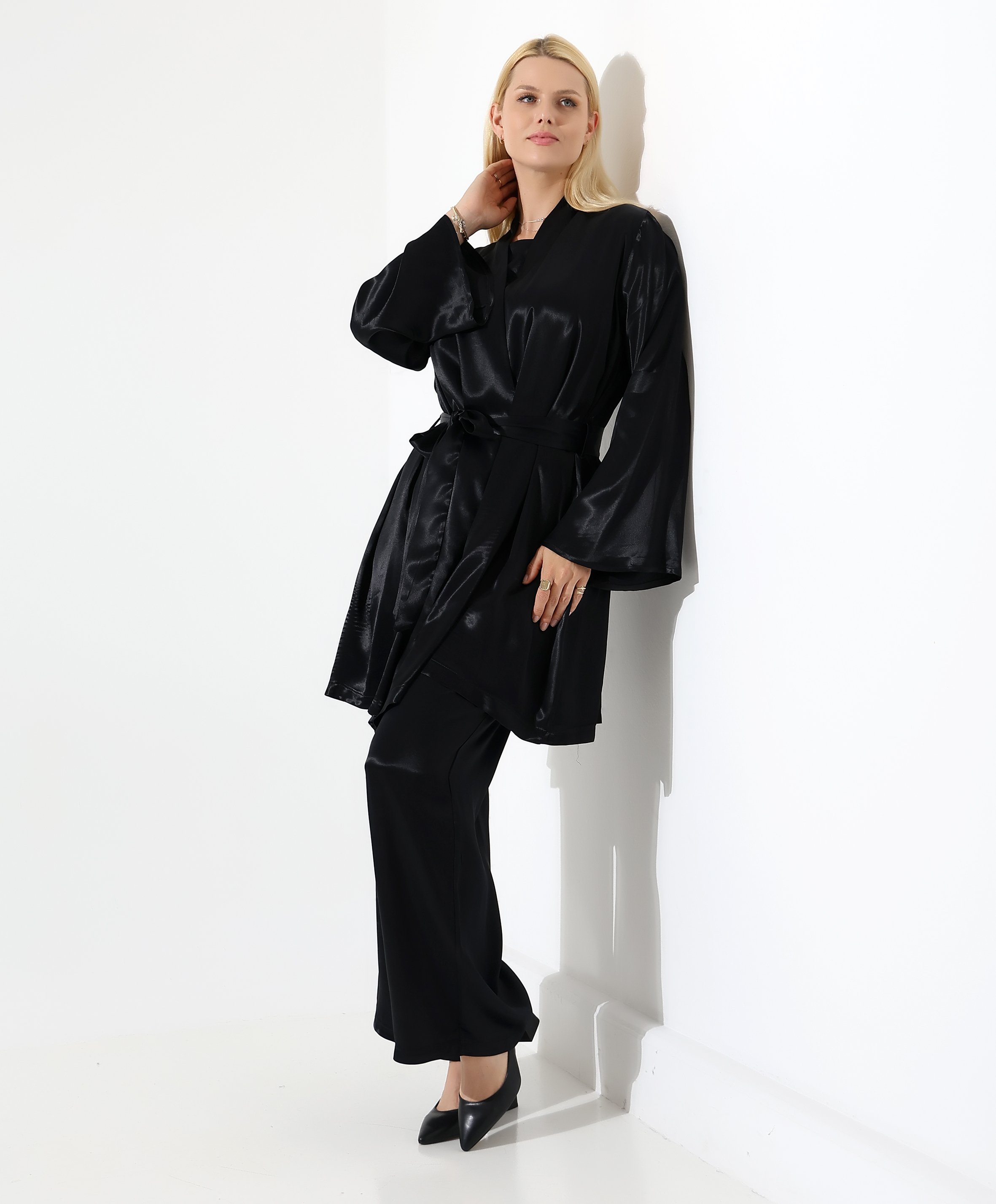 Saten Kimono Takım - Toptan