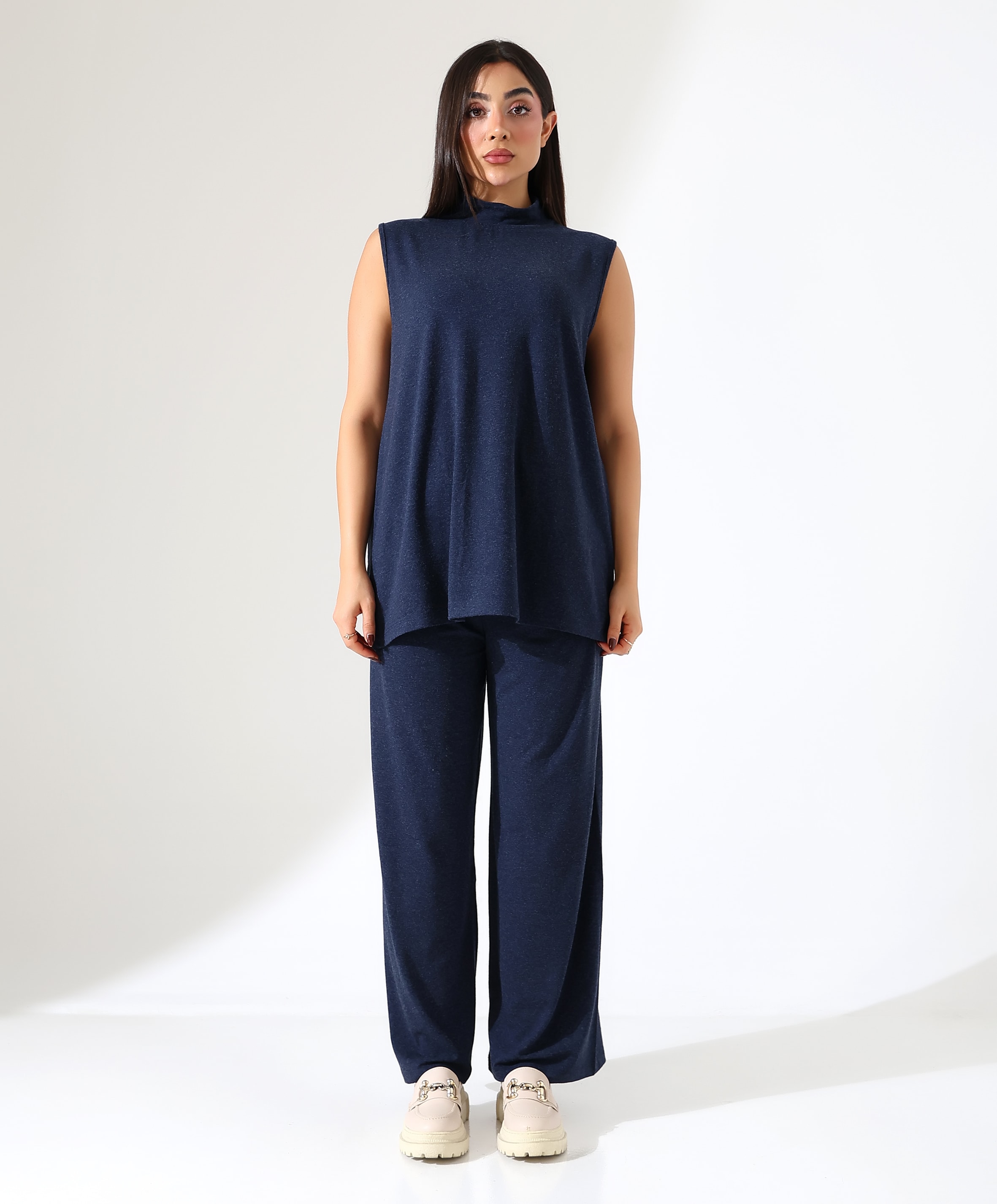 Boğazlı Kolsuz Yün Bluz - Toptan - Lacivert