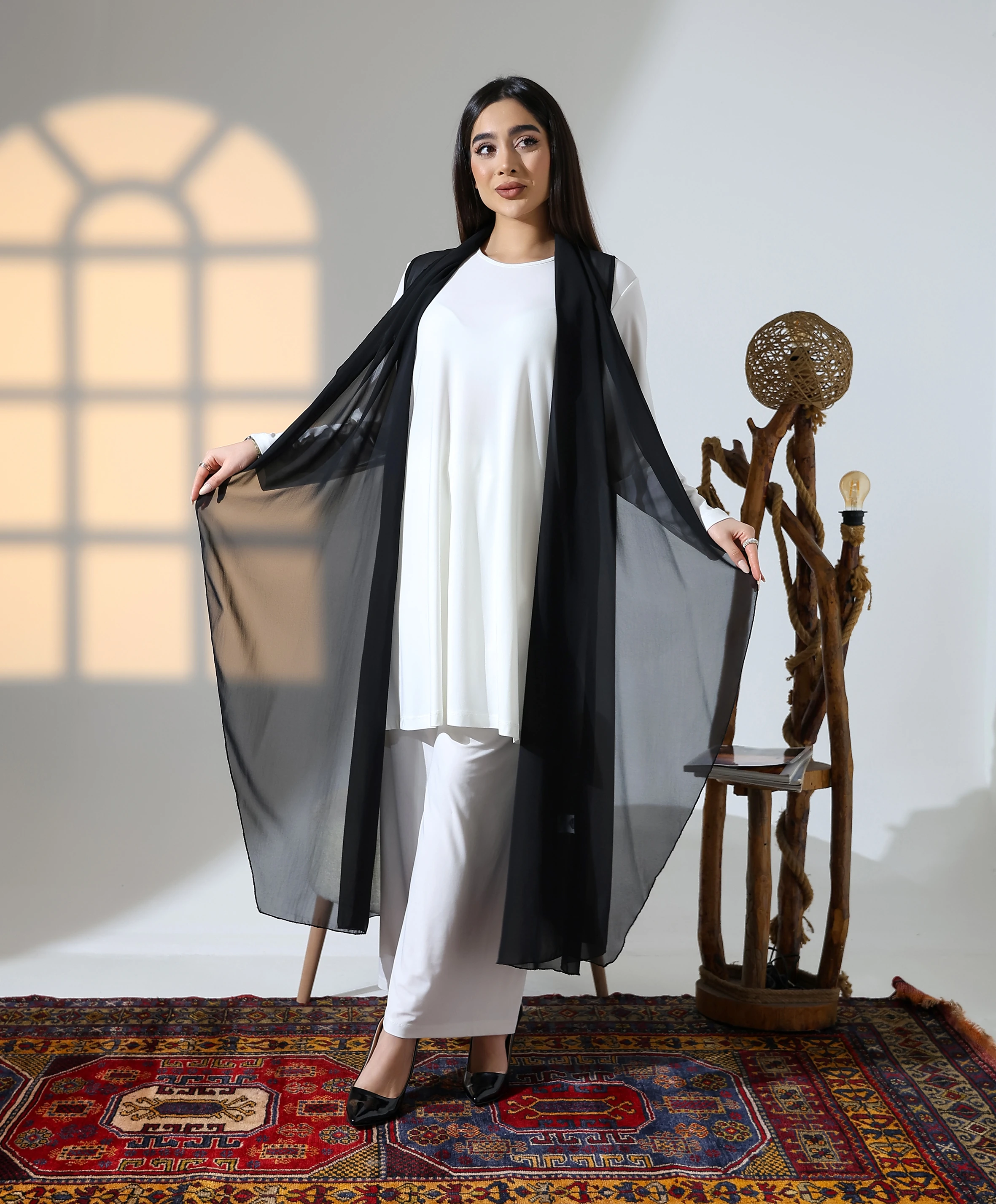 Şal Yaka Uzun Yelek - Toptan