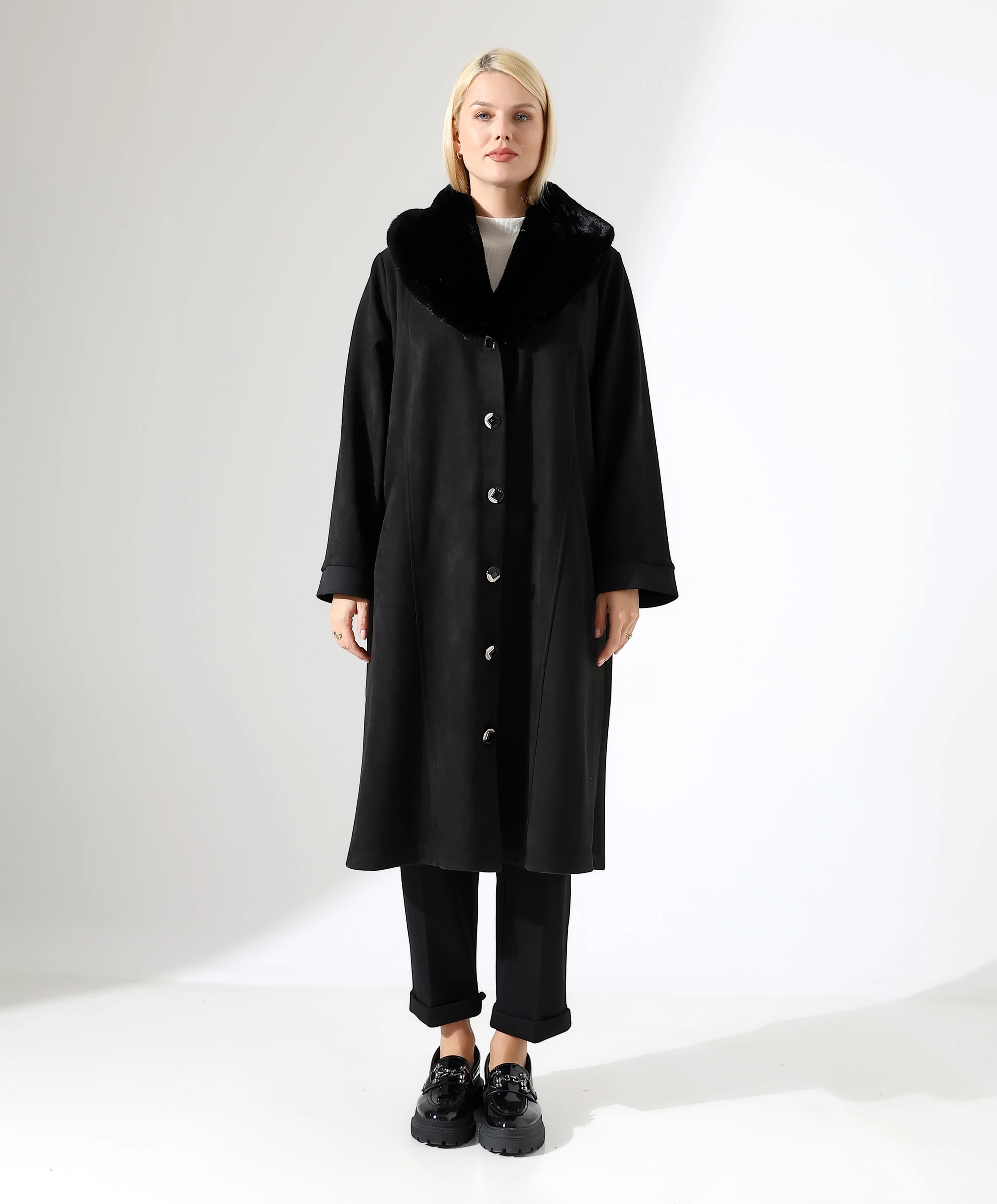 Şal Yaka Kaban - Toptan - Siyah