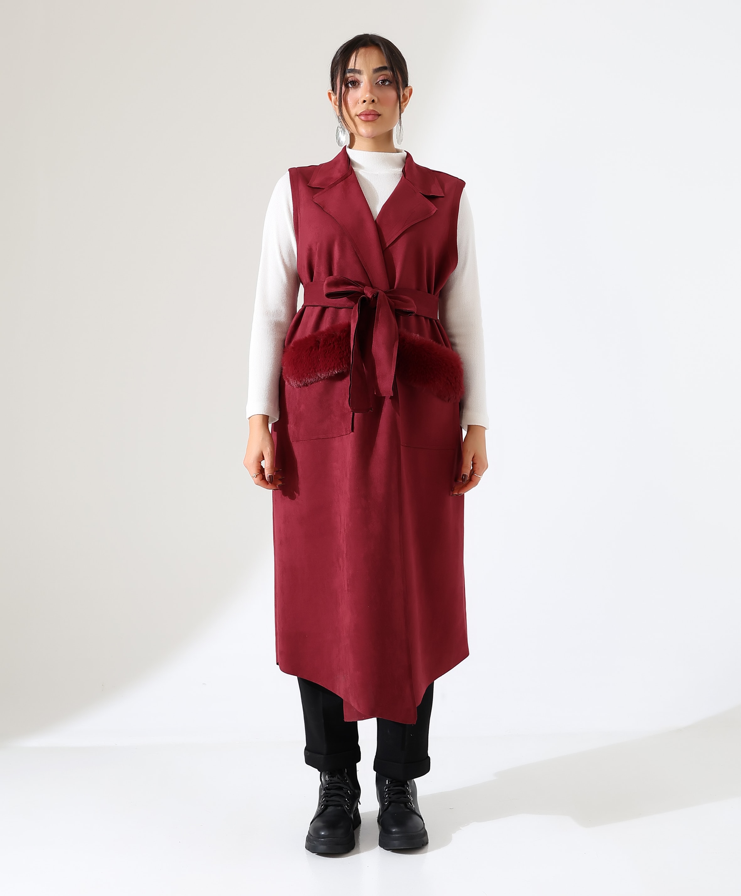Moskova Kürk Yelek - Toptan - Bordo