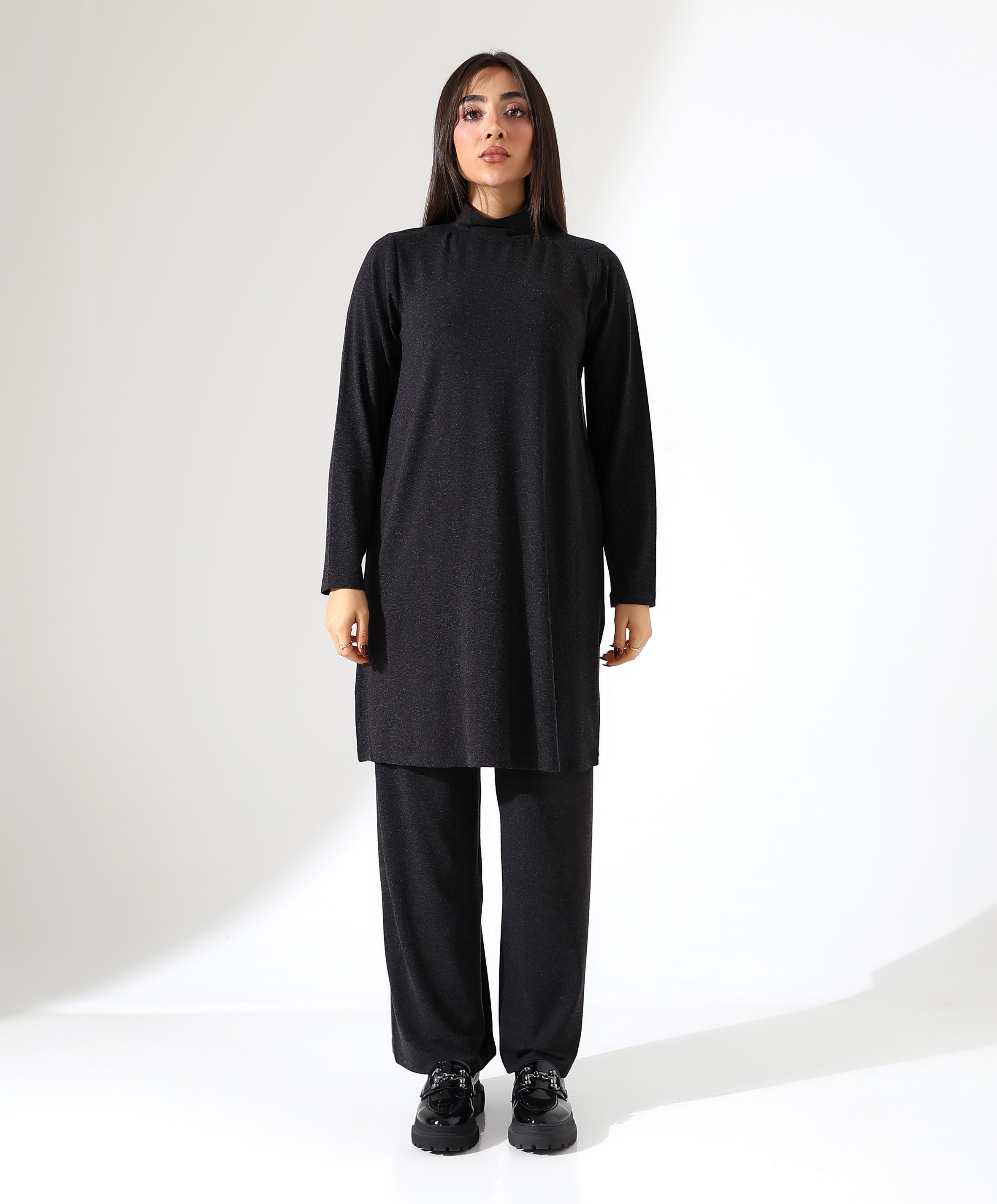 Boğazlı Yün Tunik - Toptan - Siyah