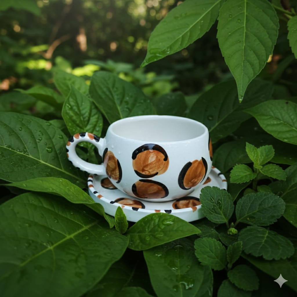 Leopar Desenli Çini Tabaklı Kupa