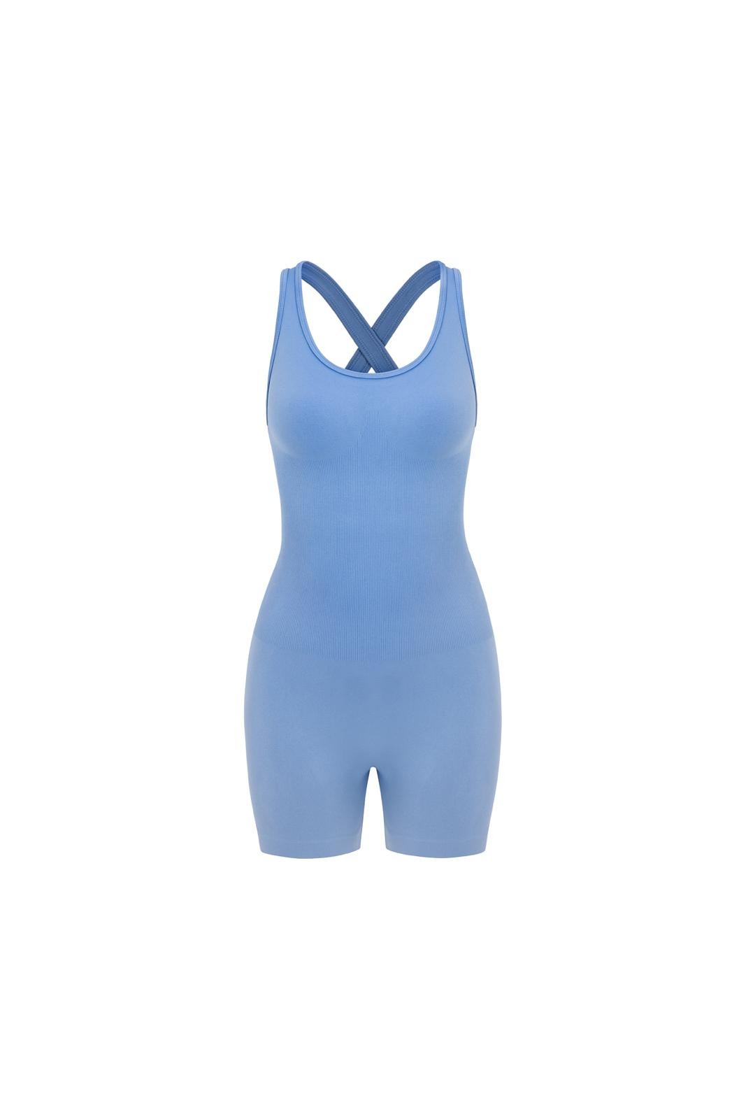 Dikişsiz Push Up Bebek Mavisi Şort Tulum