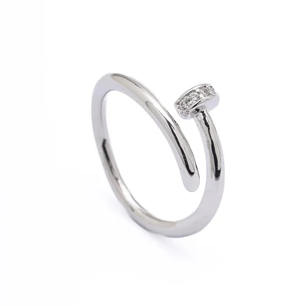 Gümüş Renkli Zirkon Taşlı Çivi Model Ayarlanabilir Yüzük