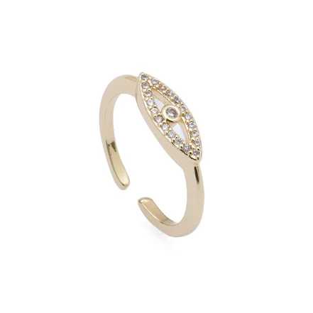 Altın Renkli Zirkon Taşlı Nazar Boncuğu Detaylı Ayarlanabilir Yüzük